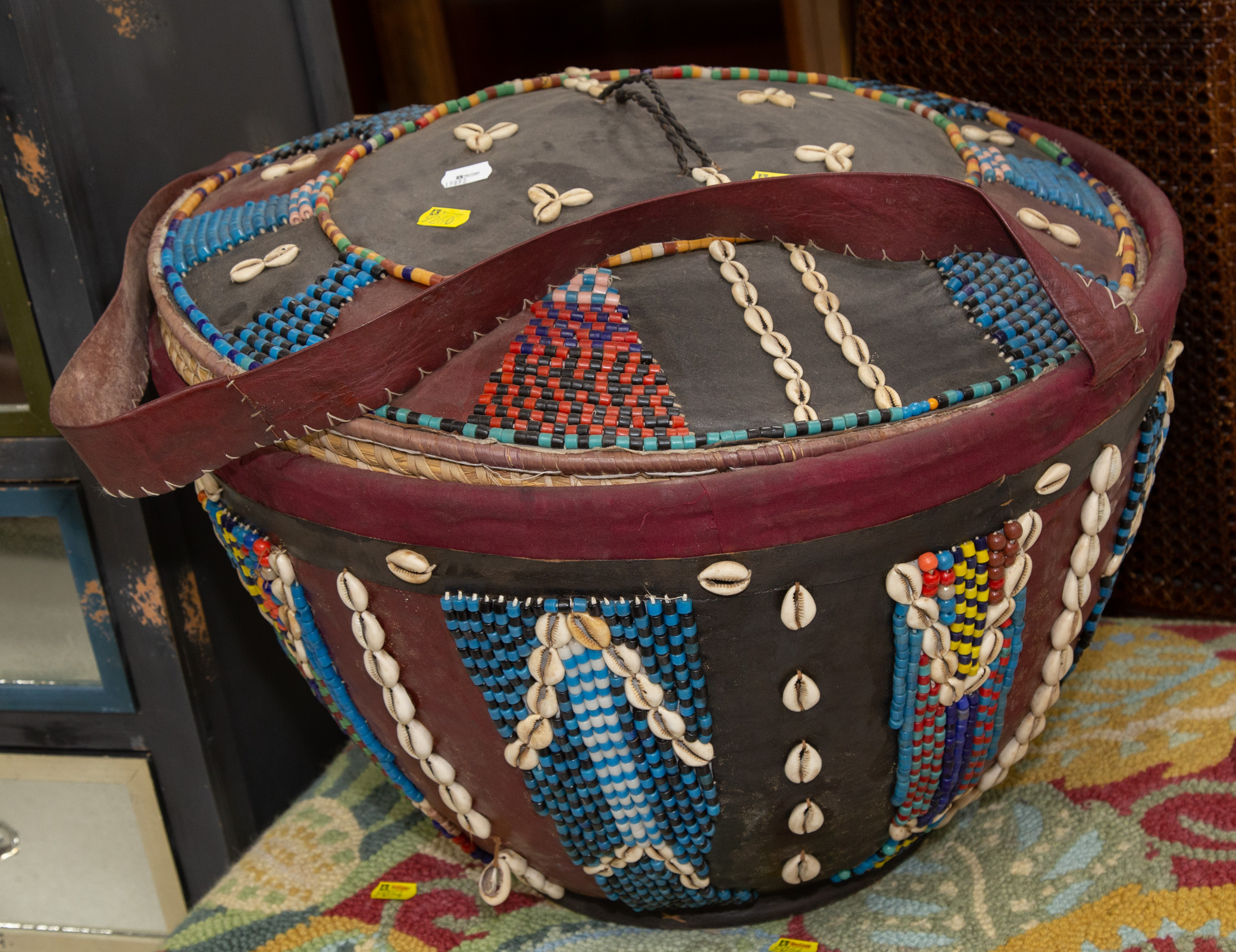 HAUSA BASKET WITH LEATHER & BEADWORK