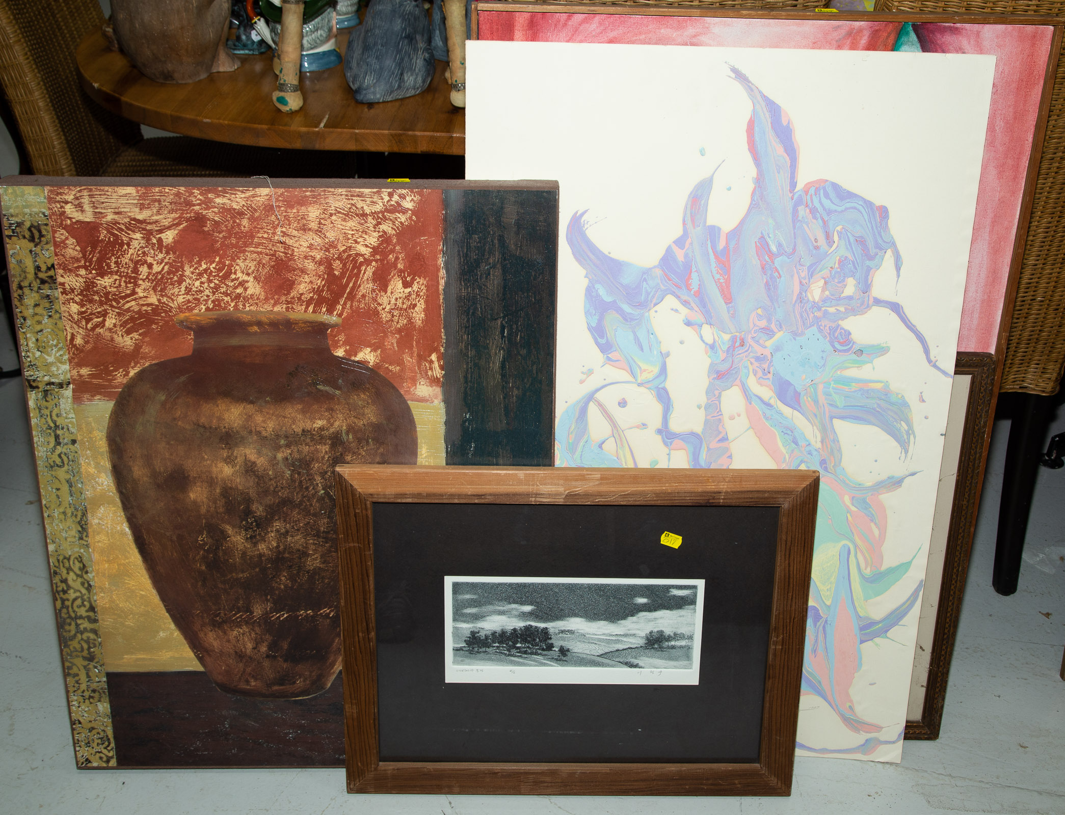 FIVE FRAMED & UNFRAMED ARTWORKS