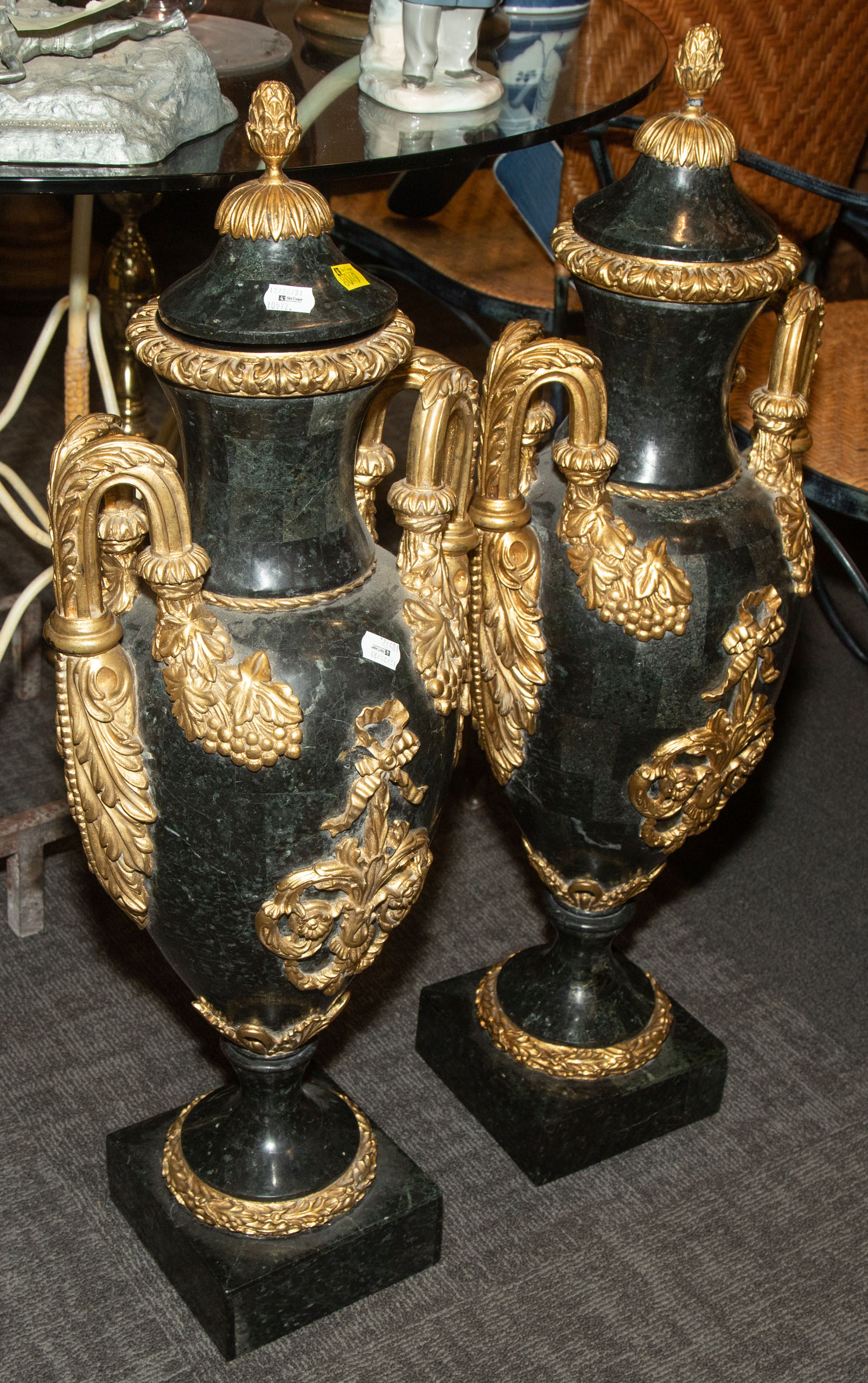 A PAIR OF LOUIS XVI STYLE URNS