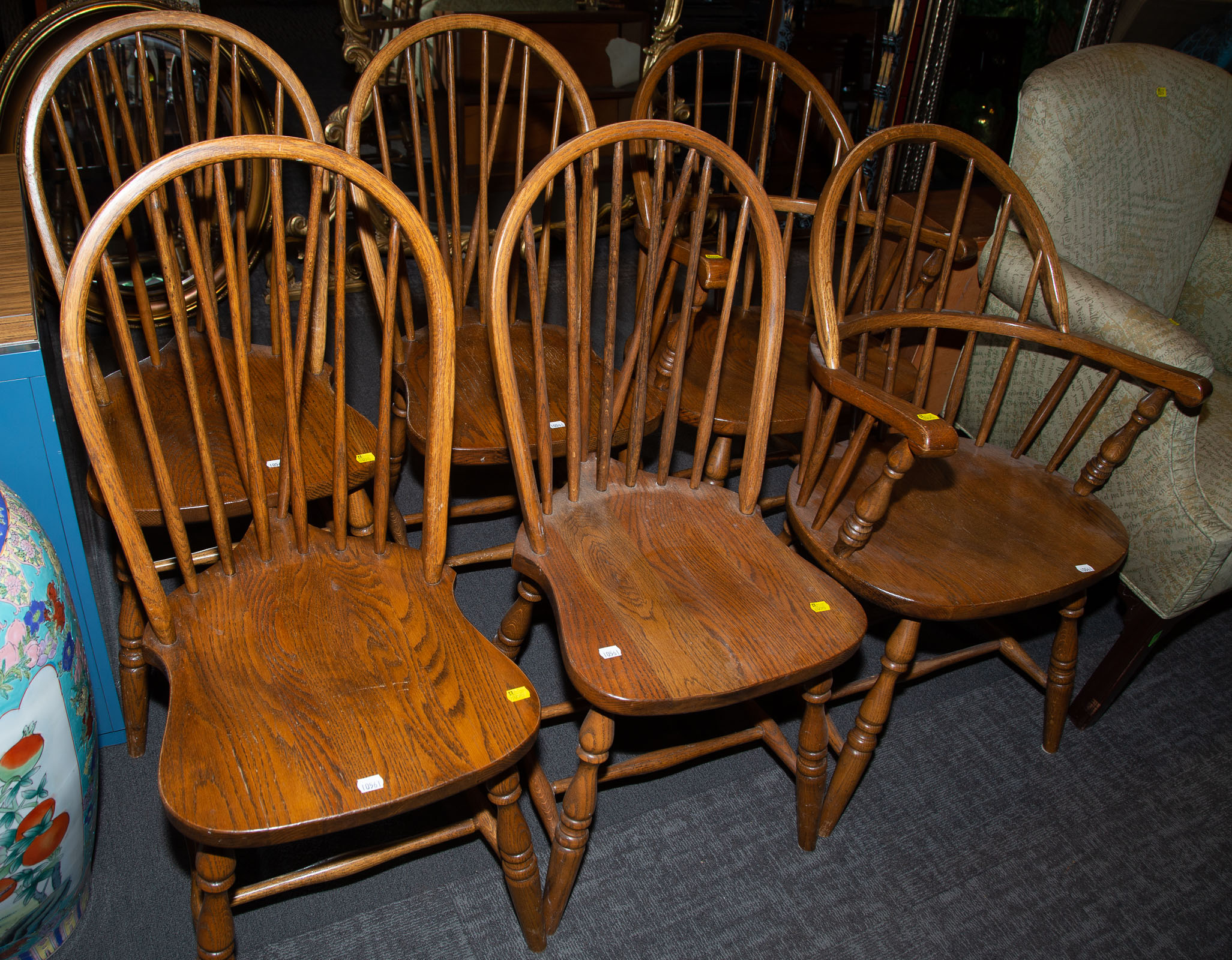 SIX WINDSOR STYLE BRACED HOOP-BACK OAK