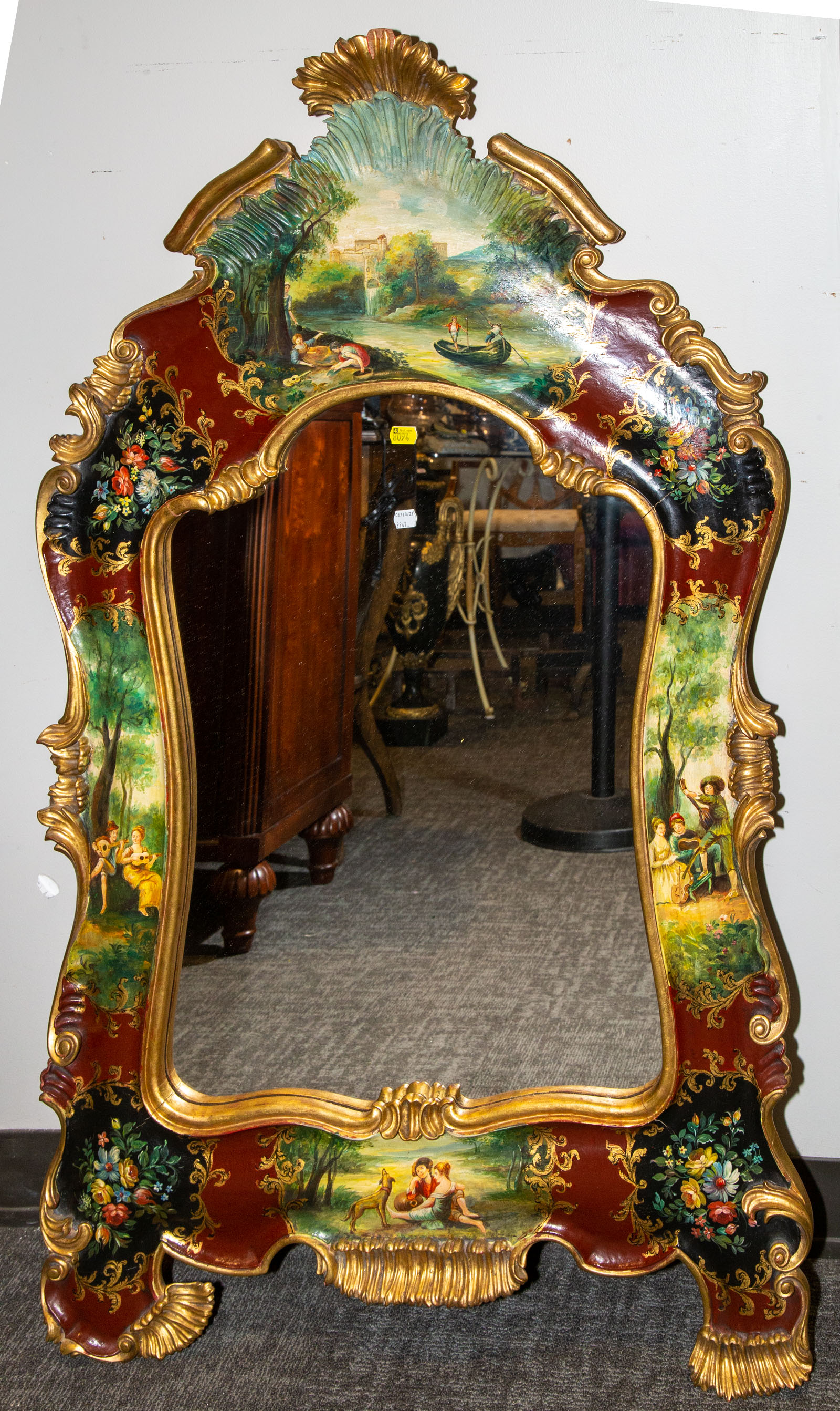 PAINT DECORATED ROCOCO STYLE MIRROR 2883db
