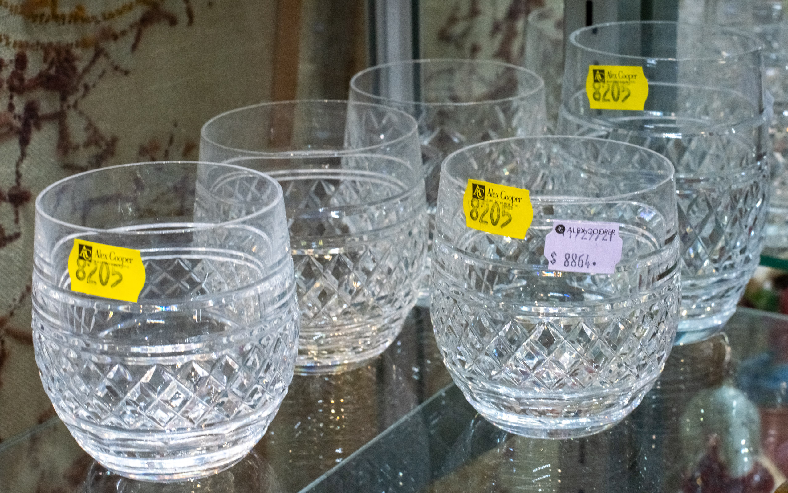 FIVE WATERFORD CUT CRYSTAL TUMBLERS