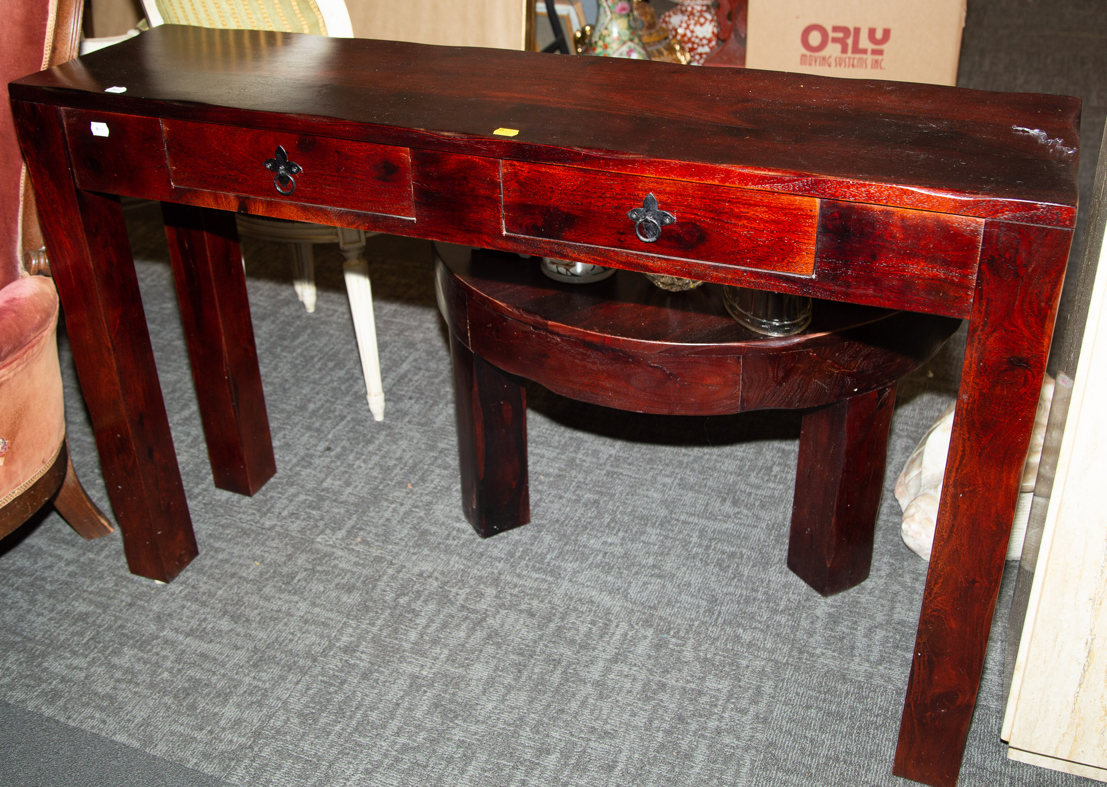 CONTEMPORARY RUSTIC MAHOGANY HALL TABLE