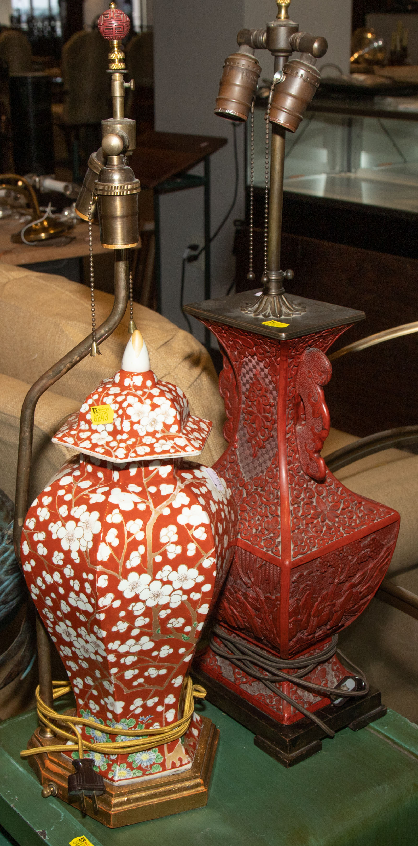 TWO ASIAN VASES, MOUNTED AS TABLE