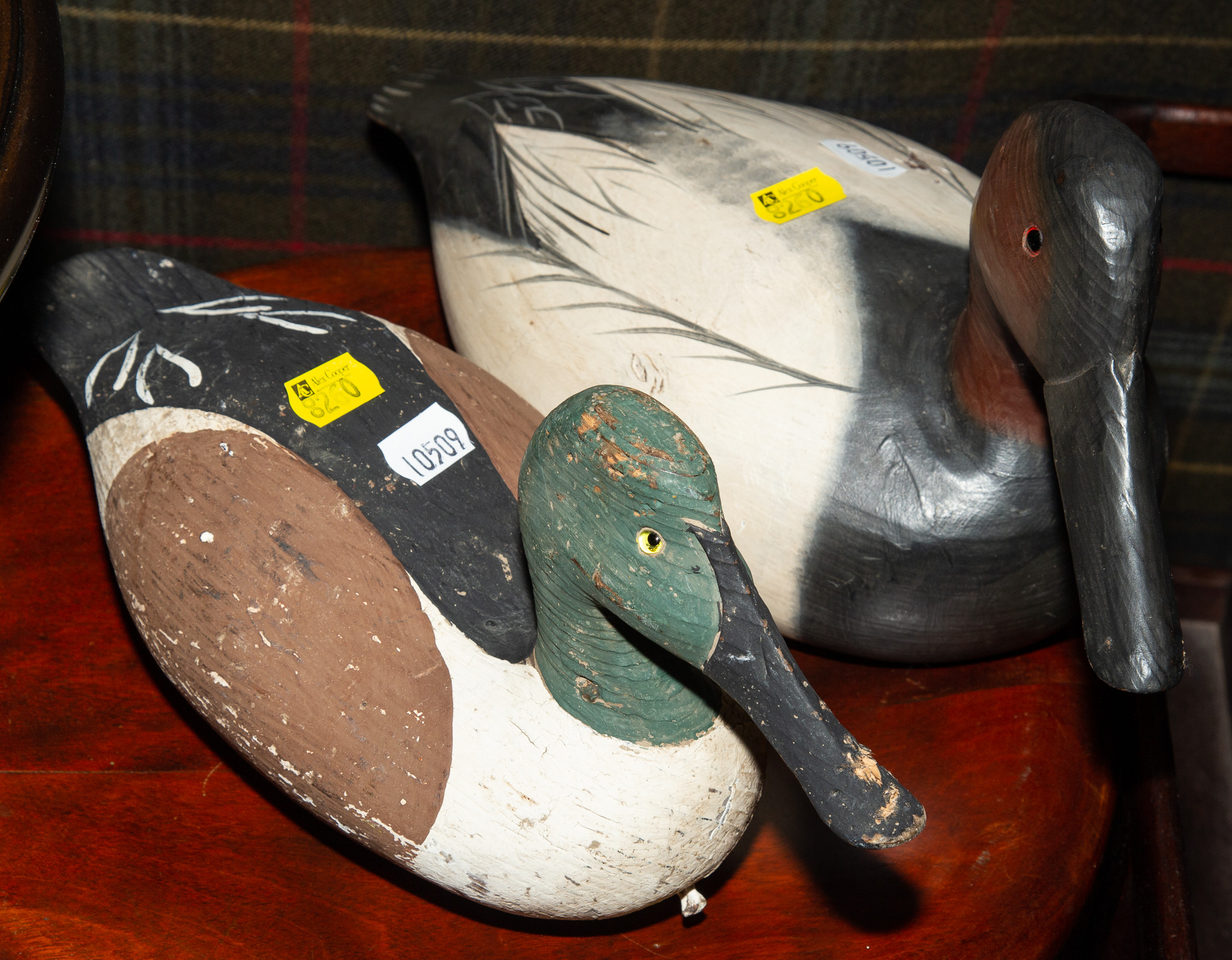 TWO PAINTED WOOD DUCK DECOYS Including