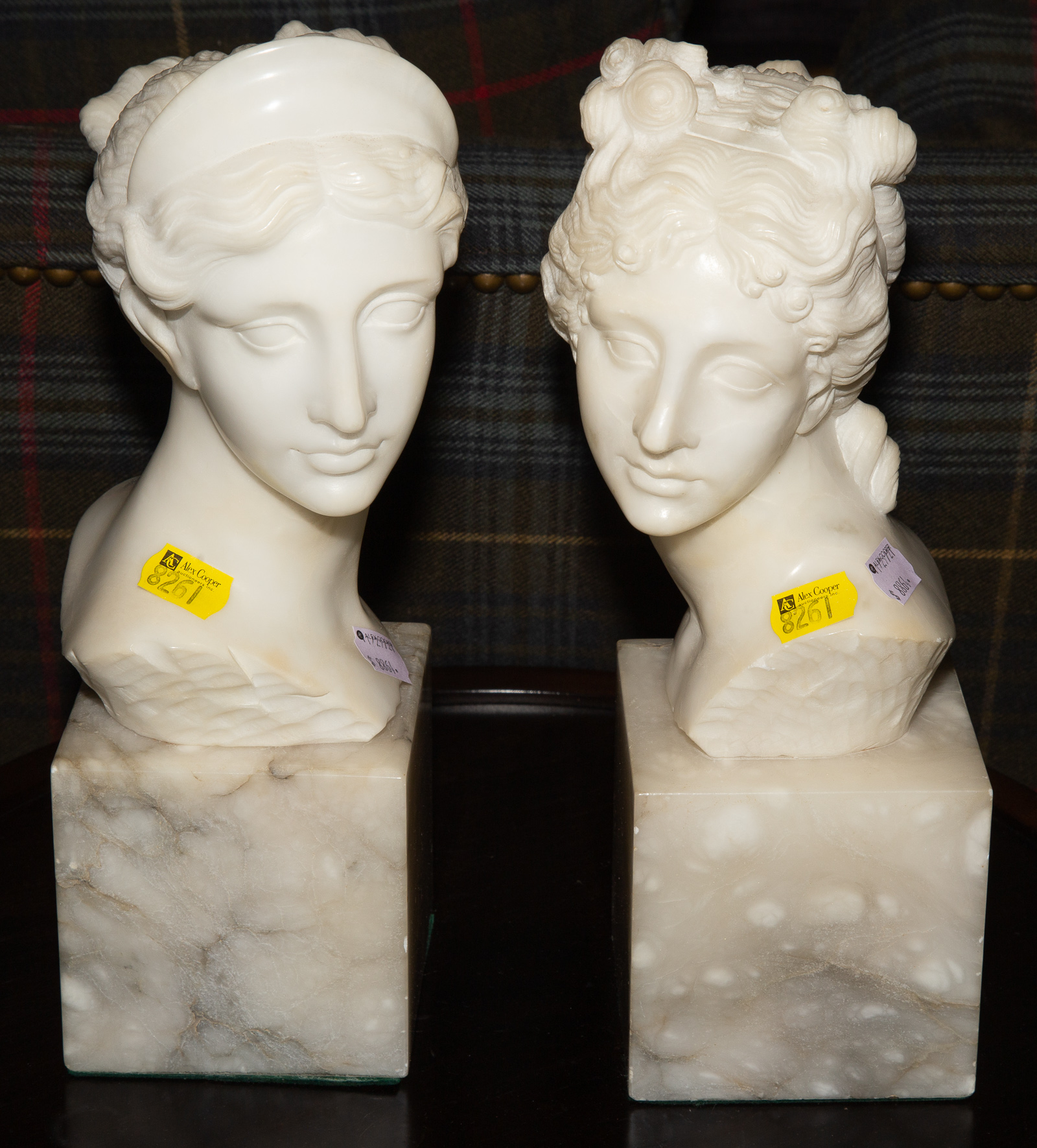 A PAIR OF MARBLE FEMALE BUSTS 12 to
