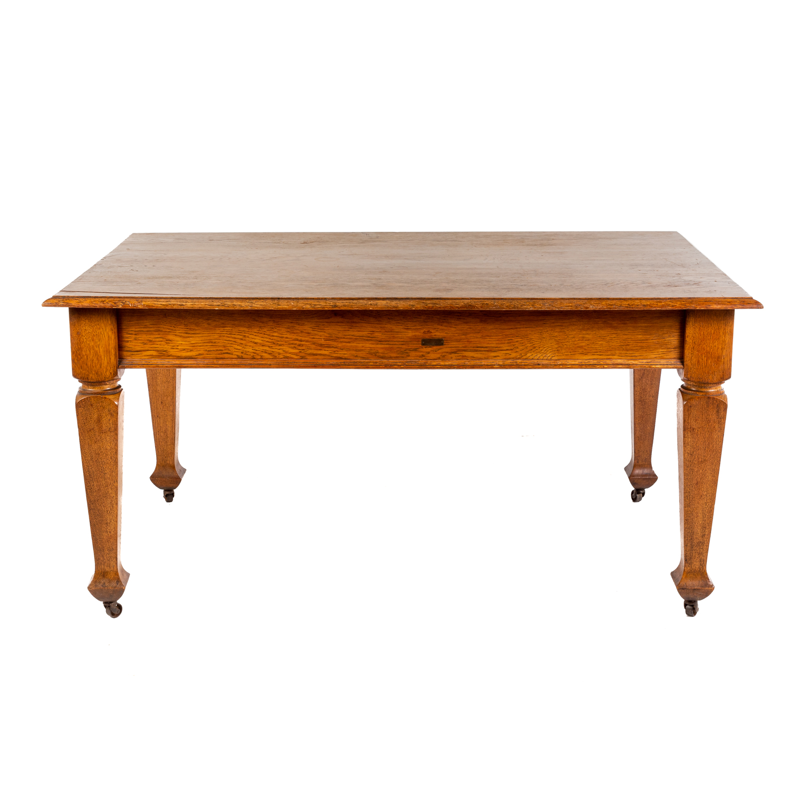 OAK LIBRARY TABLE 20th century; having