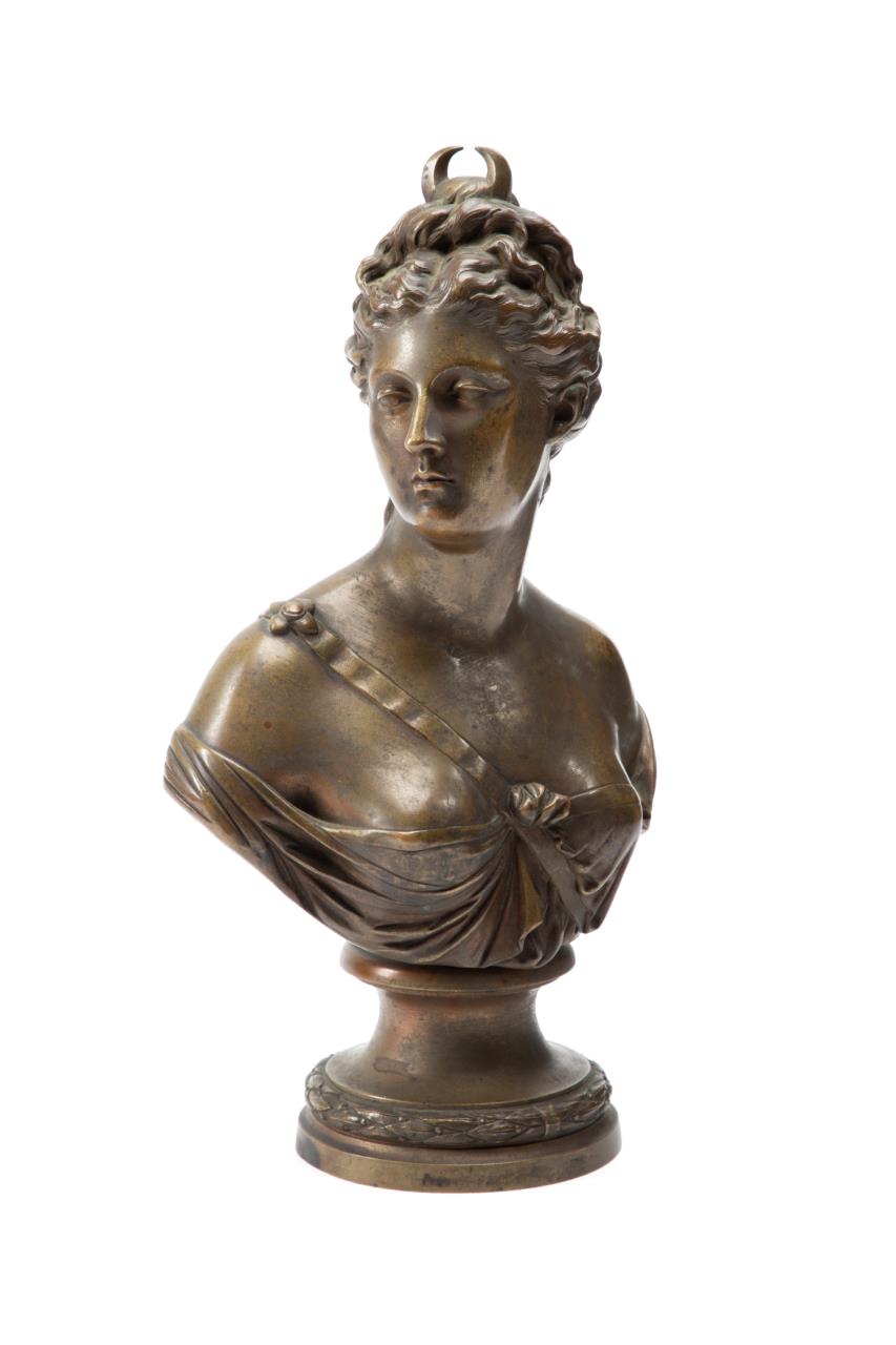 AFTER HOUDON BRONZE BUST OF DIANA,