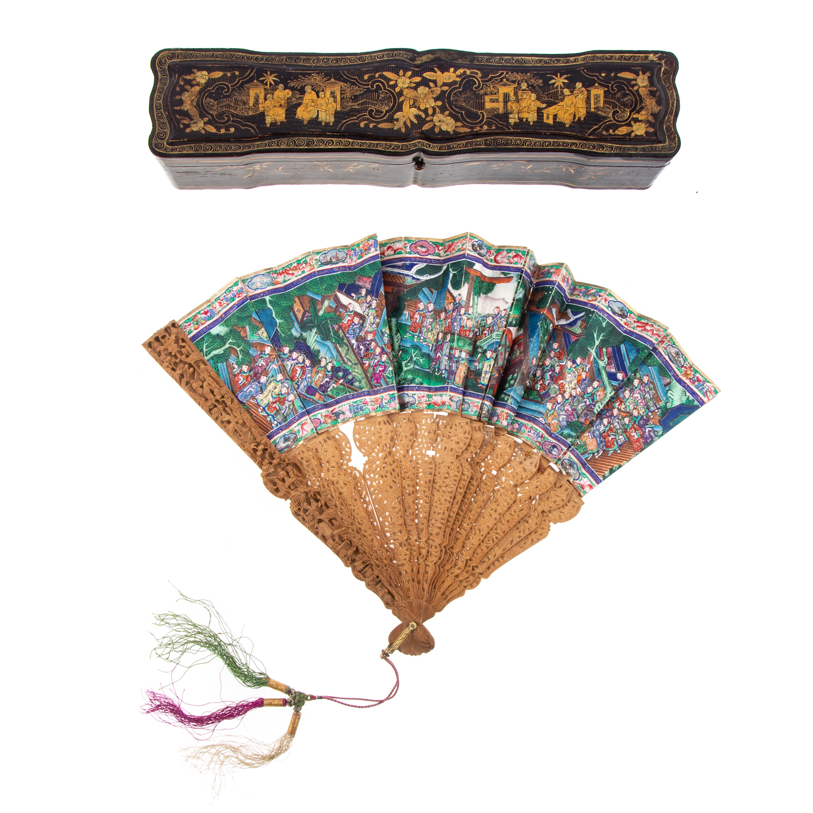 CHINESE EXPORT HAND FAN WITH LACQUERED 28887d