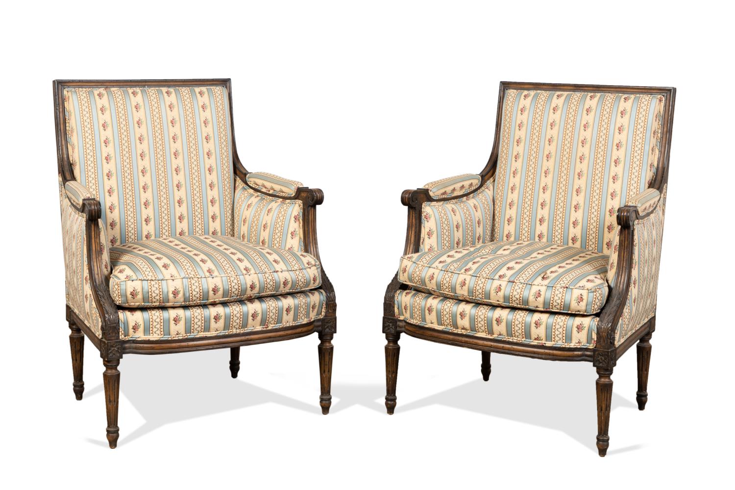 PAIR LOUIS XVI STYLE FLORAL UPHOLSTERED 2888d4