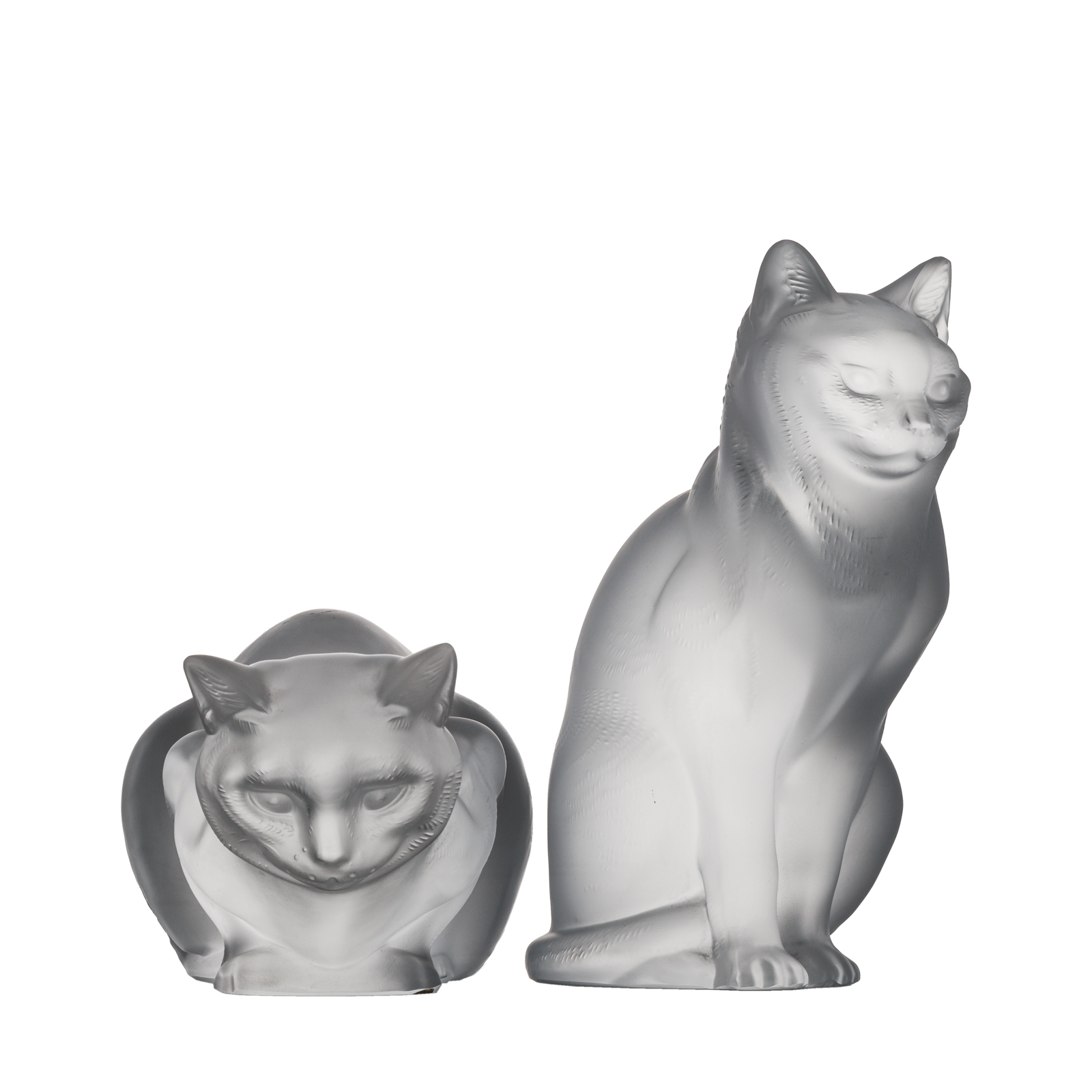 A PAIR OF LALIQUE FROSTED CRYSTAL CATS
