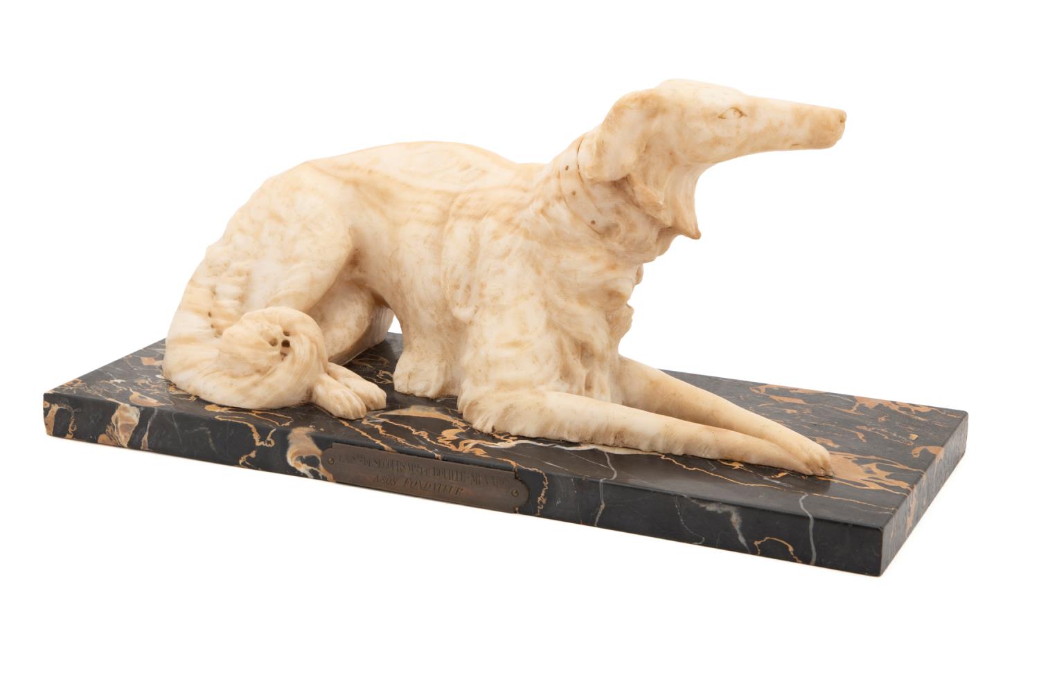 FRENCH ALABASTER SCULPTURE OF A BORZOI