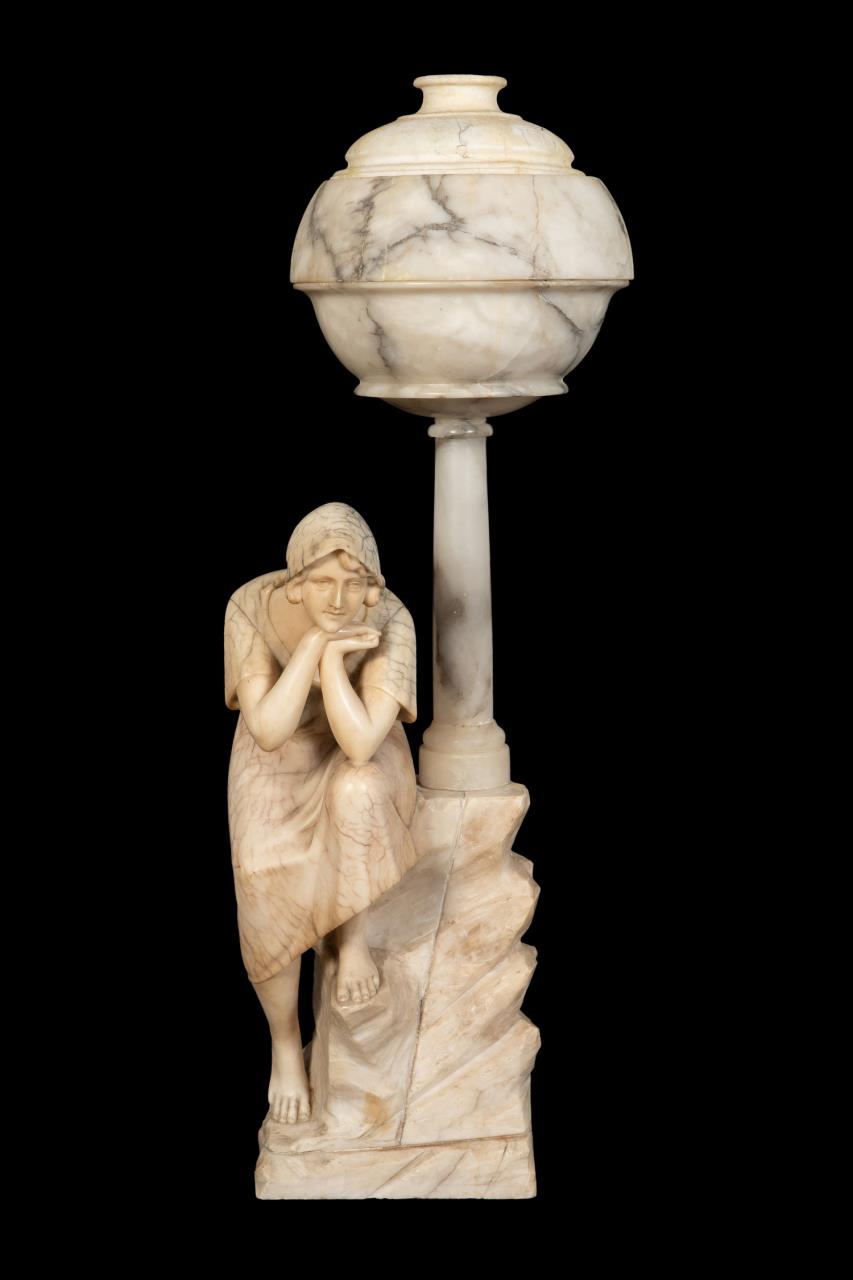 ITALIAN ALABASTER SEATED MAIDEN 28897f