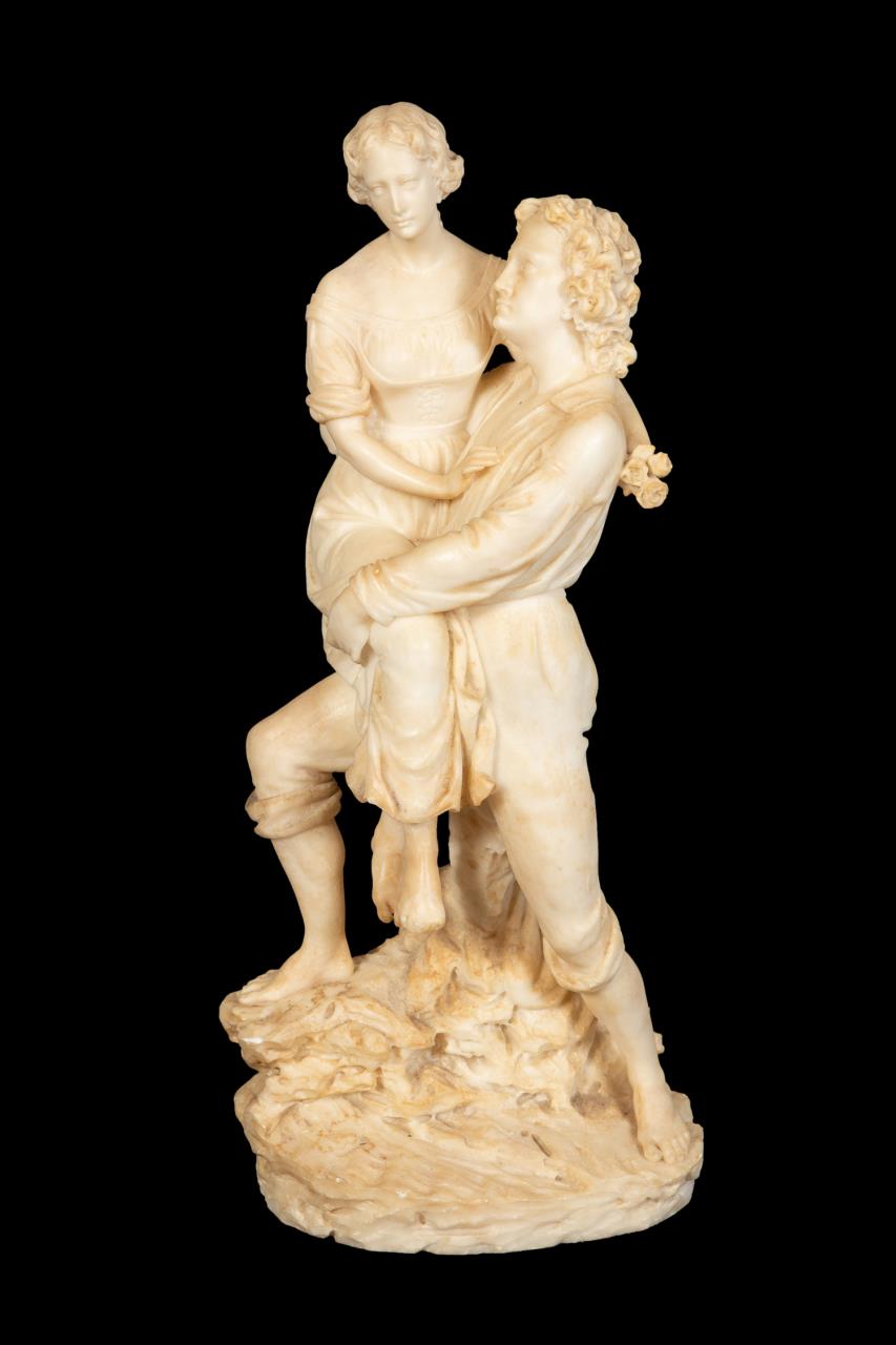 ITALIAN YOUNG COUPLE CARVED ALABASTER