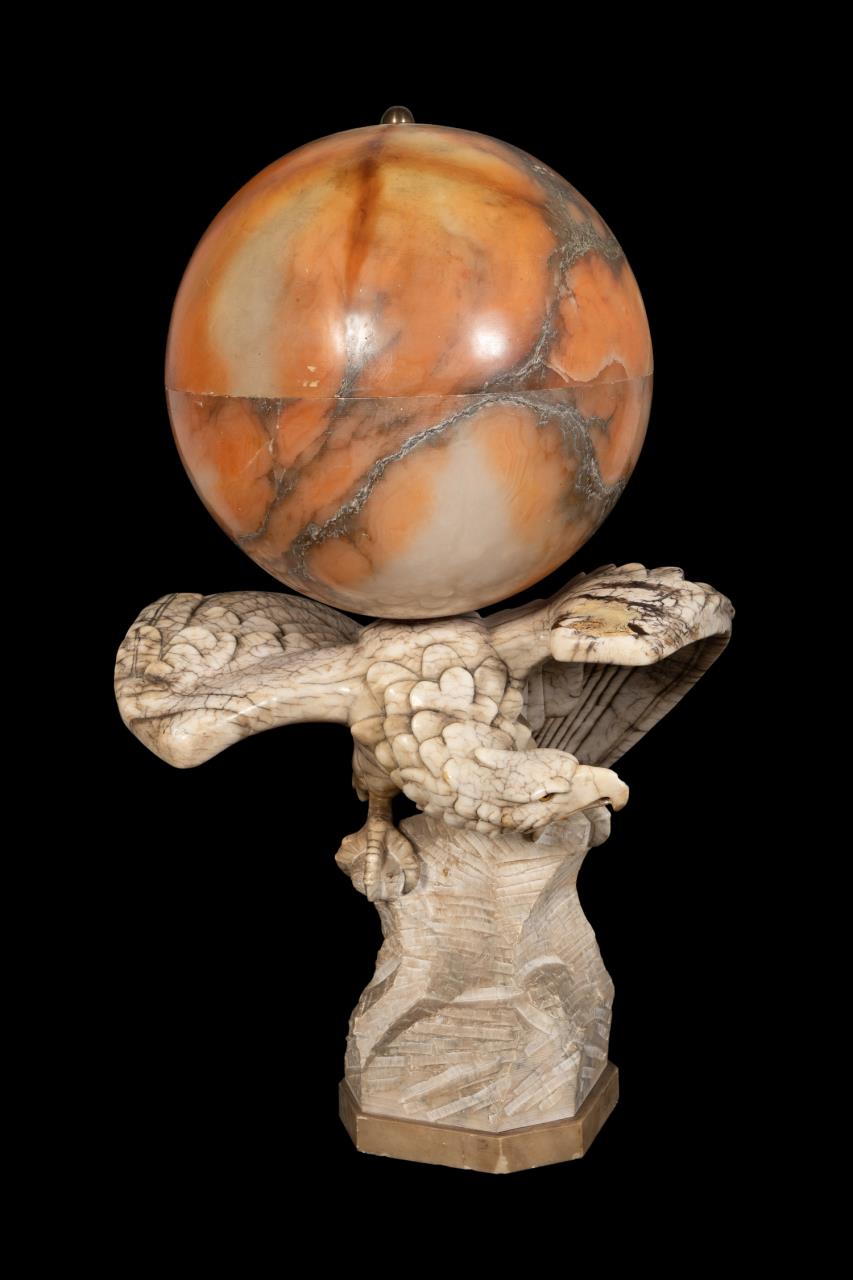 LARGE ALABASTER EAGLE LAMP WITH GLOBULAR