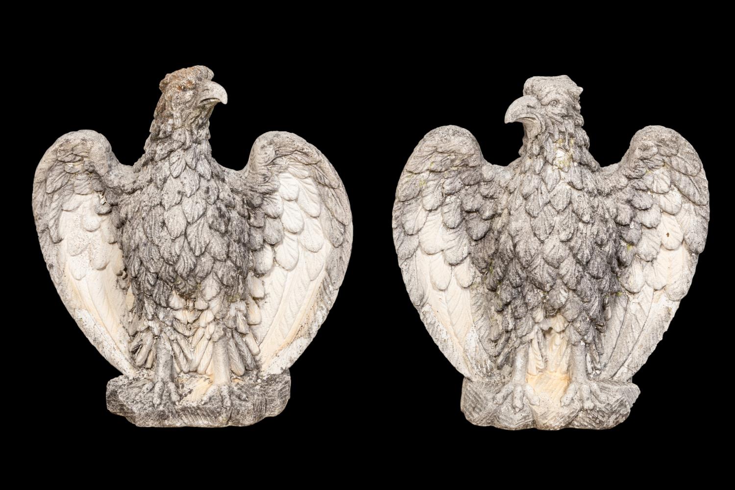 PAIR LARGE CAST STONE GARDEN EAGLE