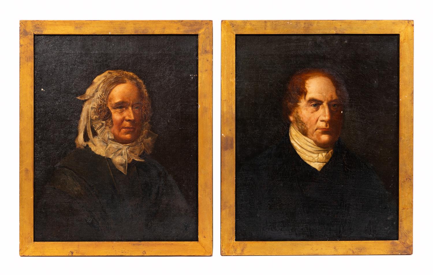 PAIR 19TH C HUSBAND AND WIFE OIL 2889c0