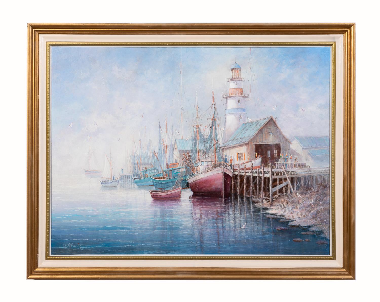 MILTON LENOIR DOCK SCENE W/ LIGHTHOUSE