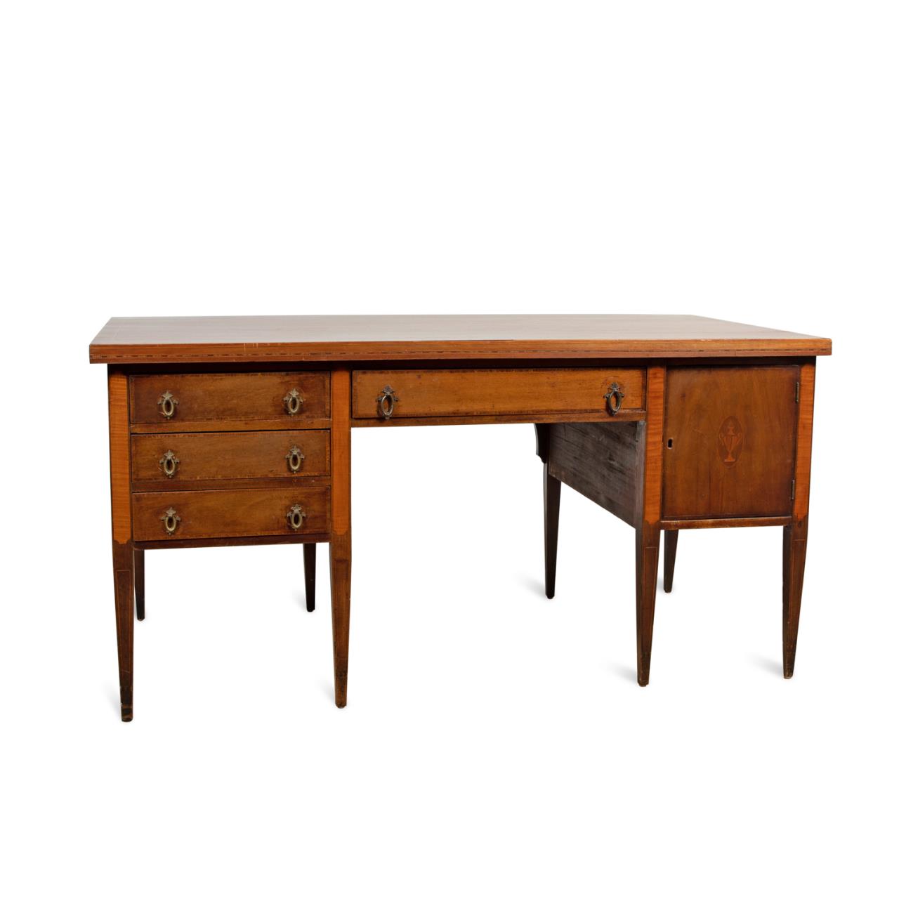 MAHOGANY FAUX PARTNERS DESK W/ MARQUETRY