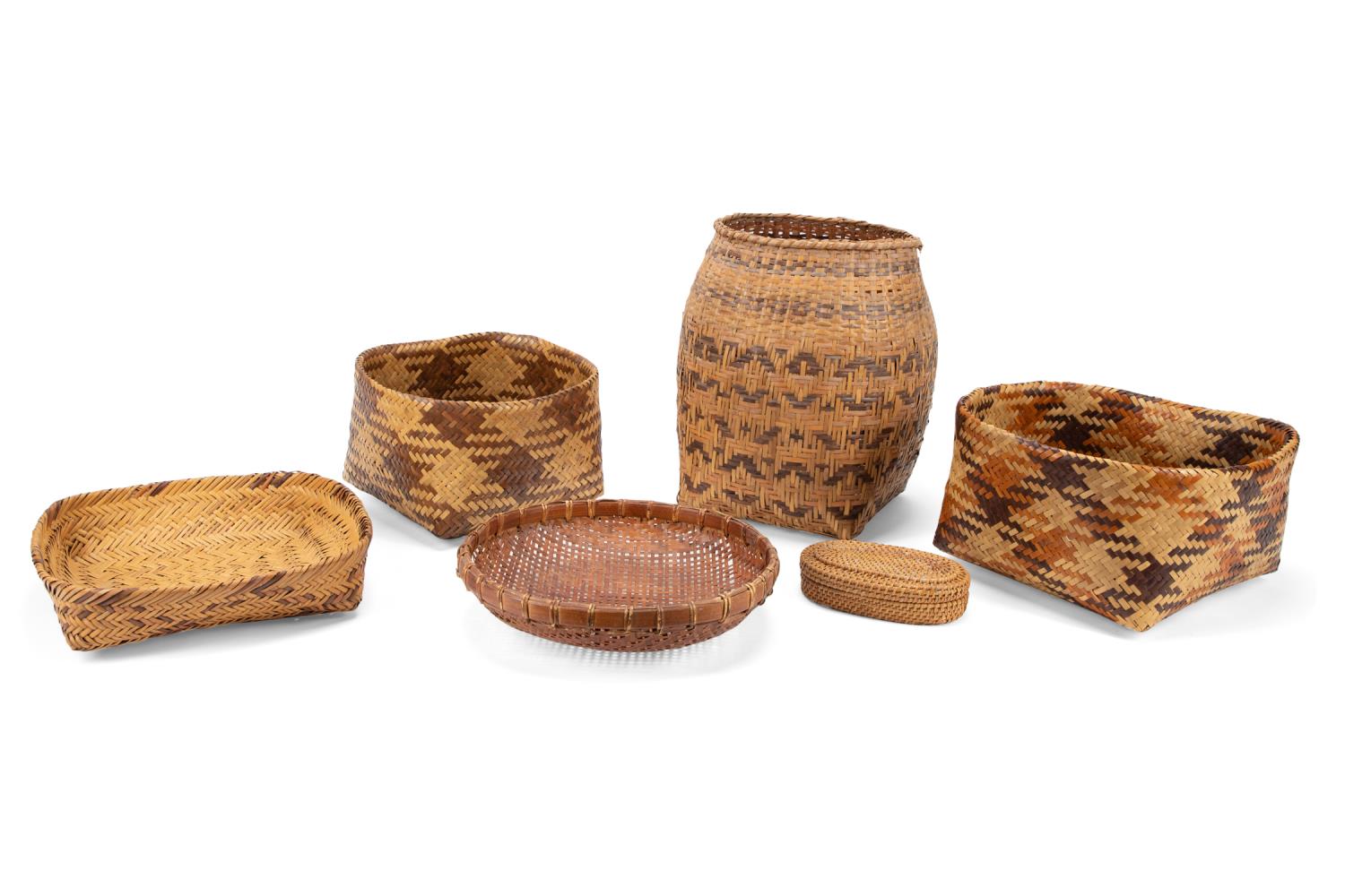 SIX WOVEN BASKETS INCLUDING CHEROKEE 288a78