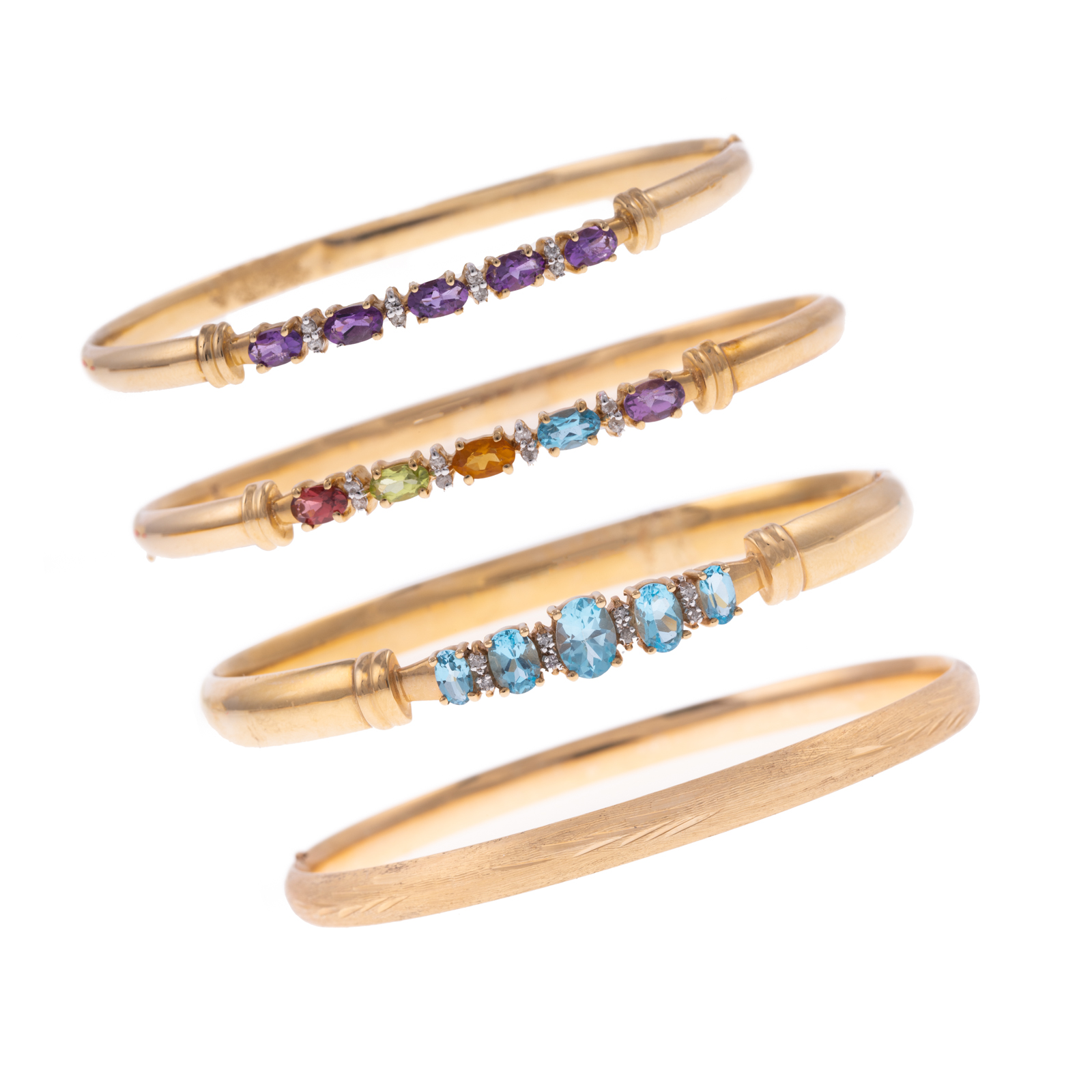 FOUR 14K GEMSTONE DIAMOND BANGLE 288cb1