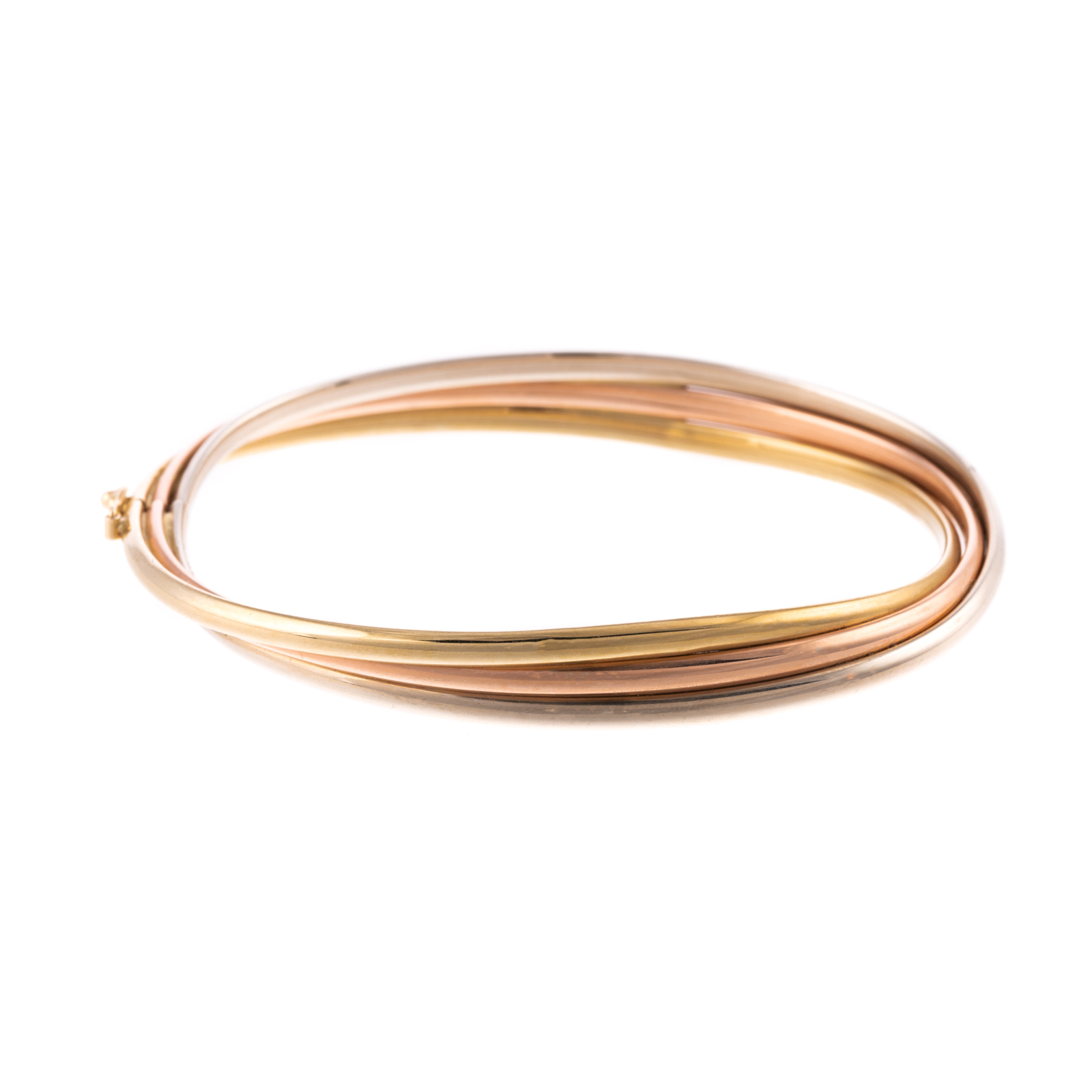 A TRI-COLOR BANGLE IN 14K 14K yellow,