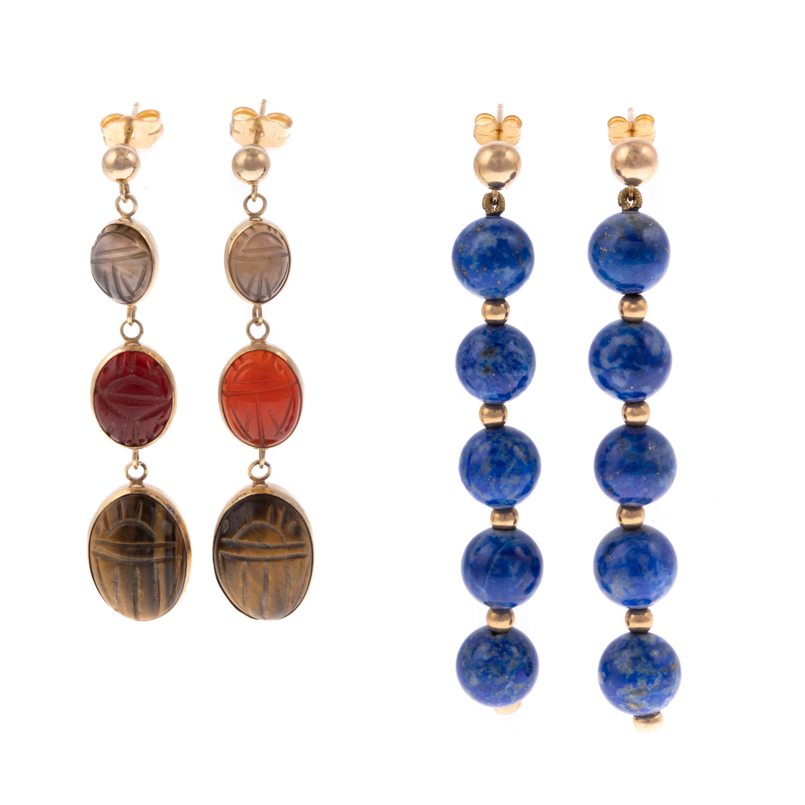 TWO PAIRS OF 14K EARRINGS IN LAPIS