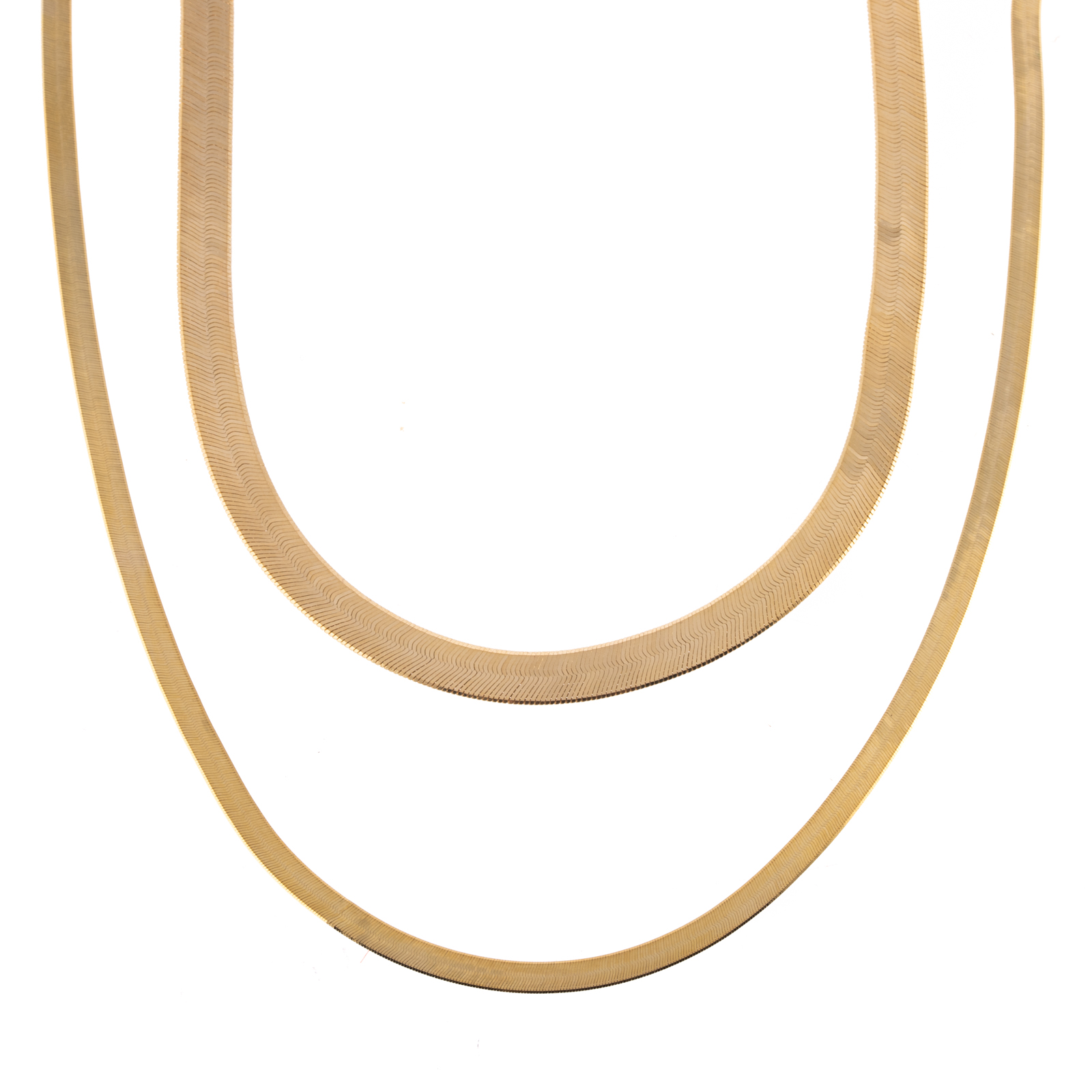 TWO HERRINGBONE NECKLACES IN 14K