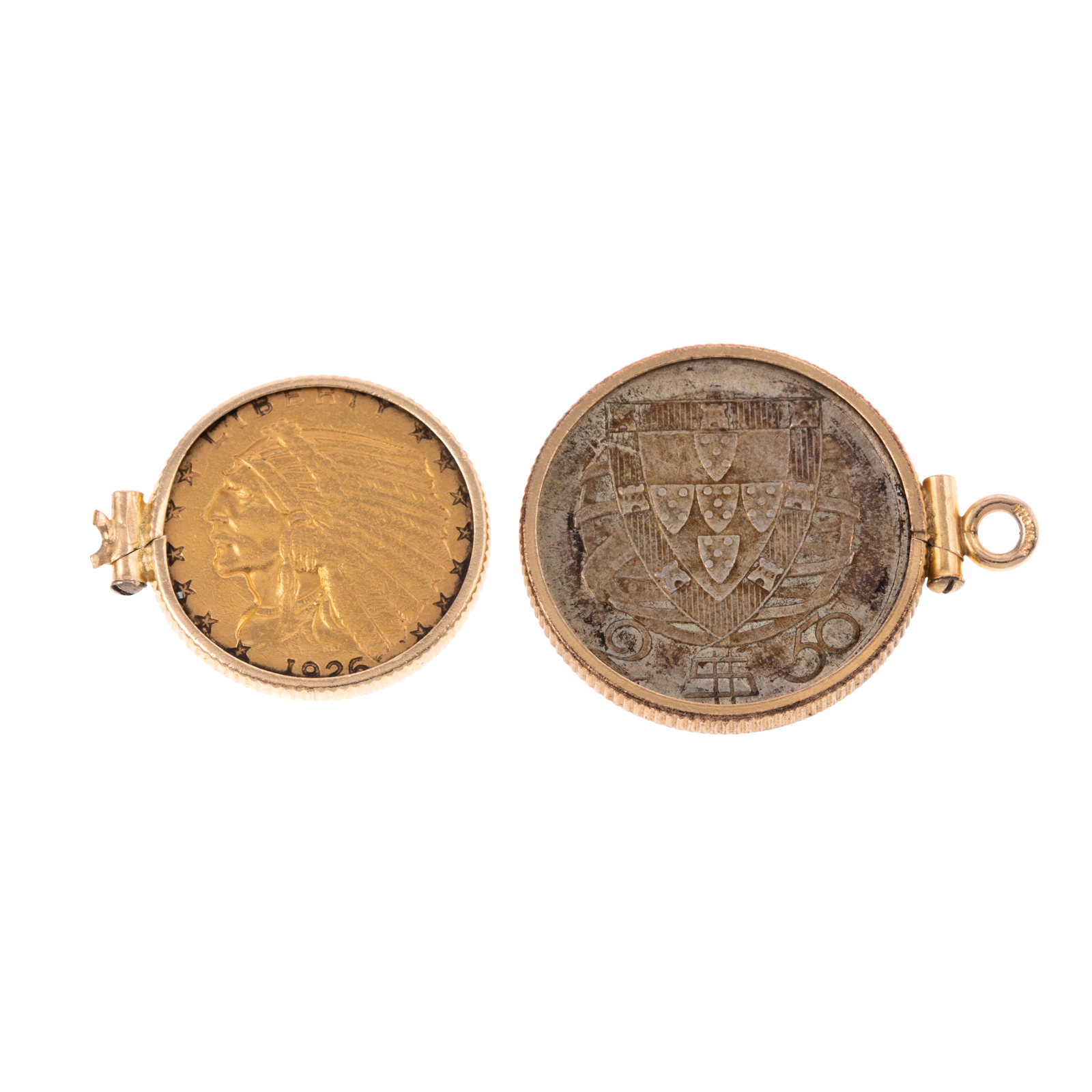 TWO VINTAGE COIN CHARMS/PENDANTS