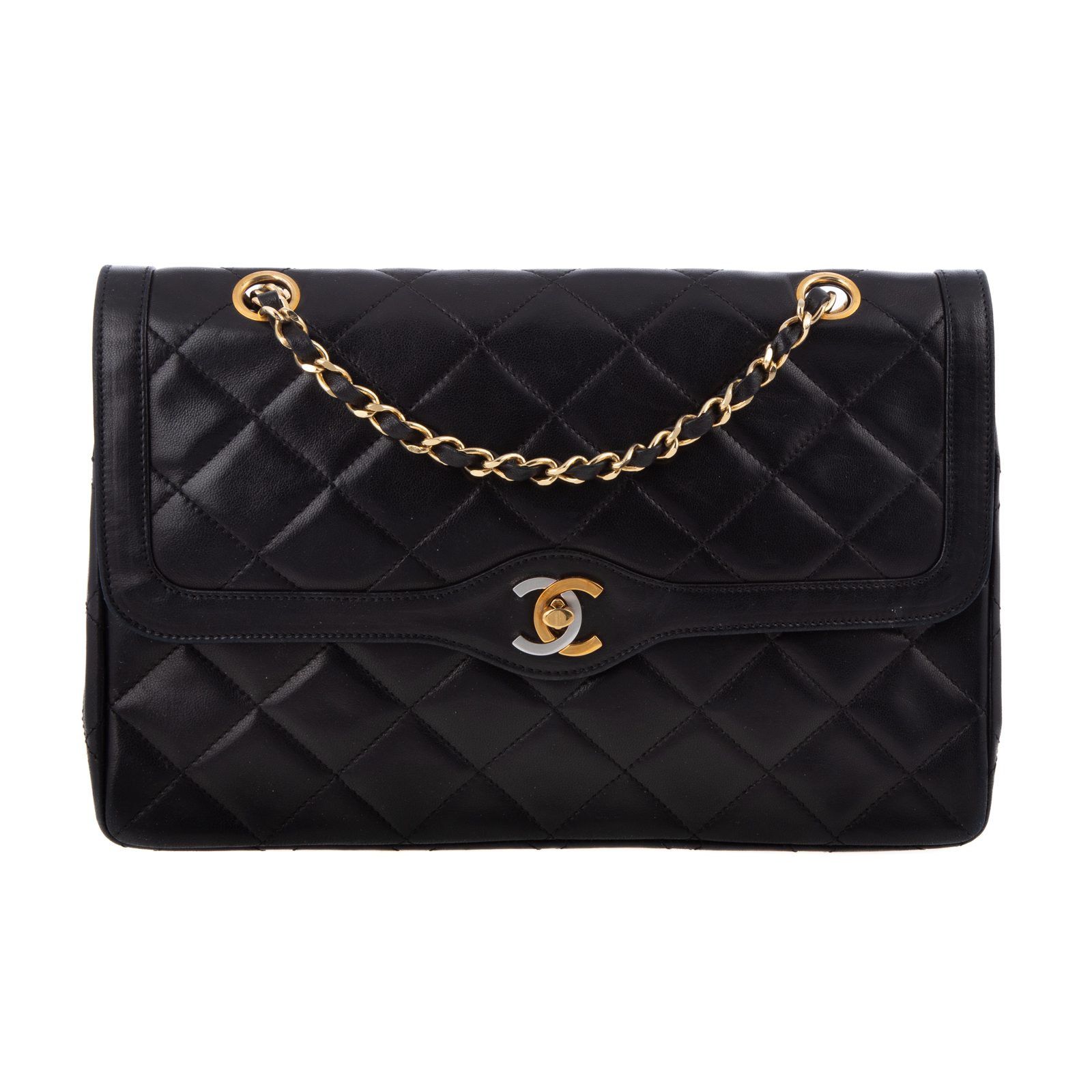 A CHANEL PARIS DOUBLE FLAP A black 288d4d