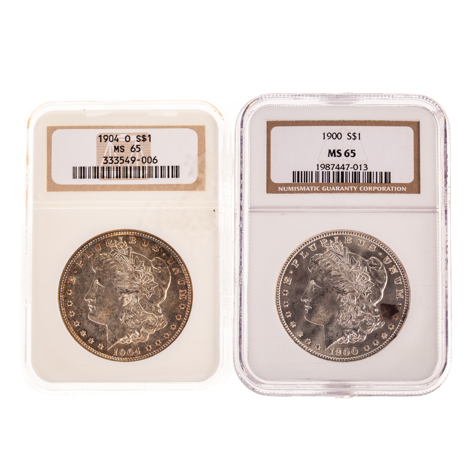 NICE PAIR OF NGC MS65 MORGAN DOLLARS 288e56