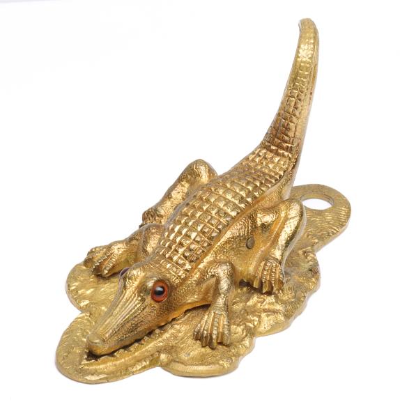 GILT BRASS GLASS EYED ALLIGATOR