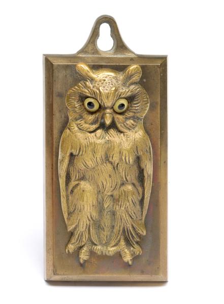 BRASS GLASS EYED FIGURAL OWL LETTER 288f7a
