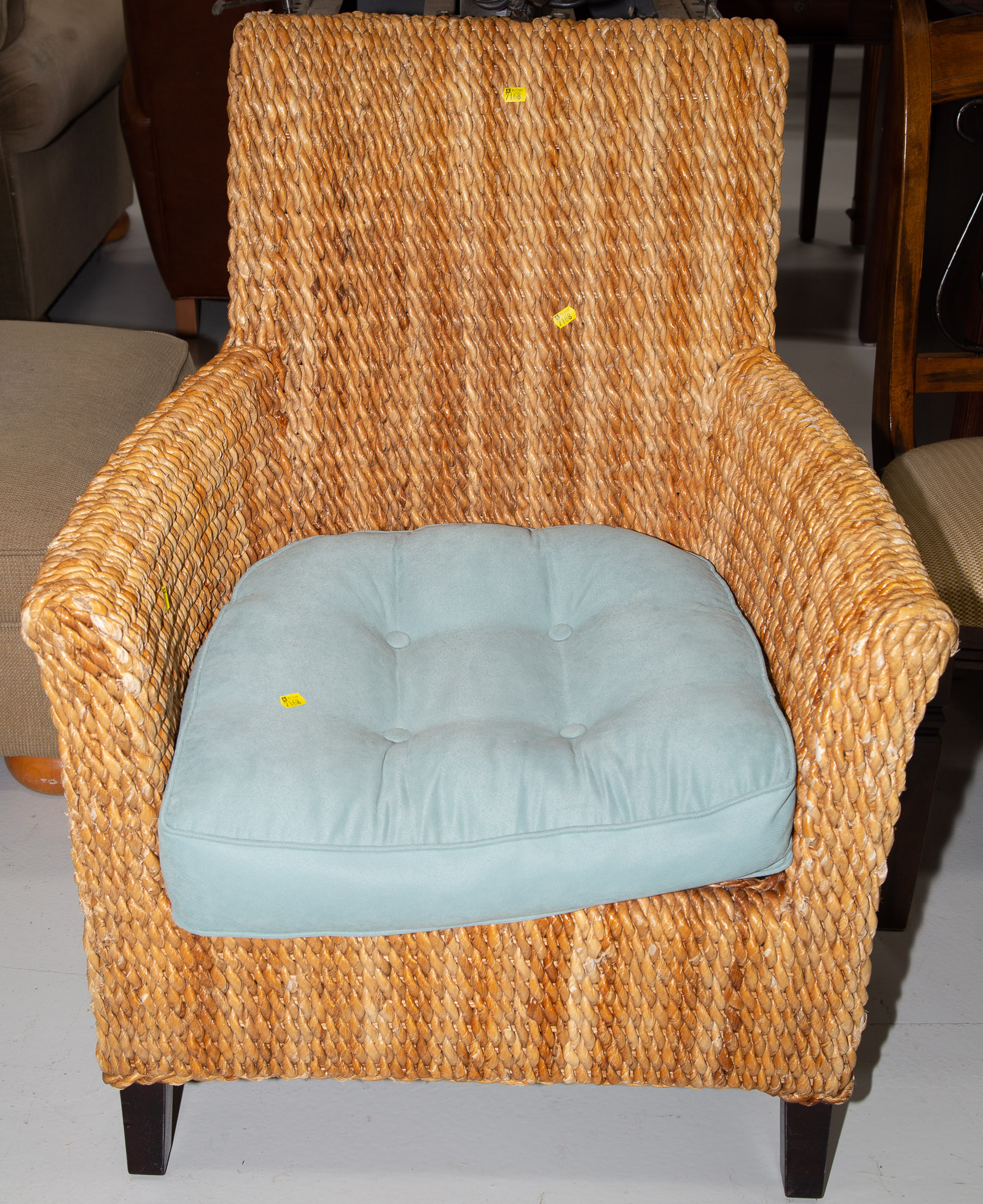 OVERSIZE WOVEN RUSH ARM CHAIR Late