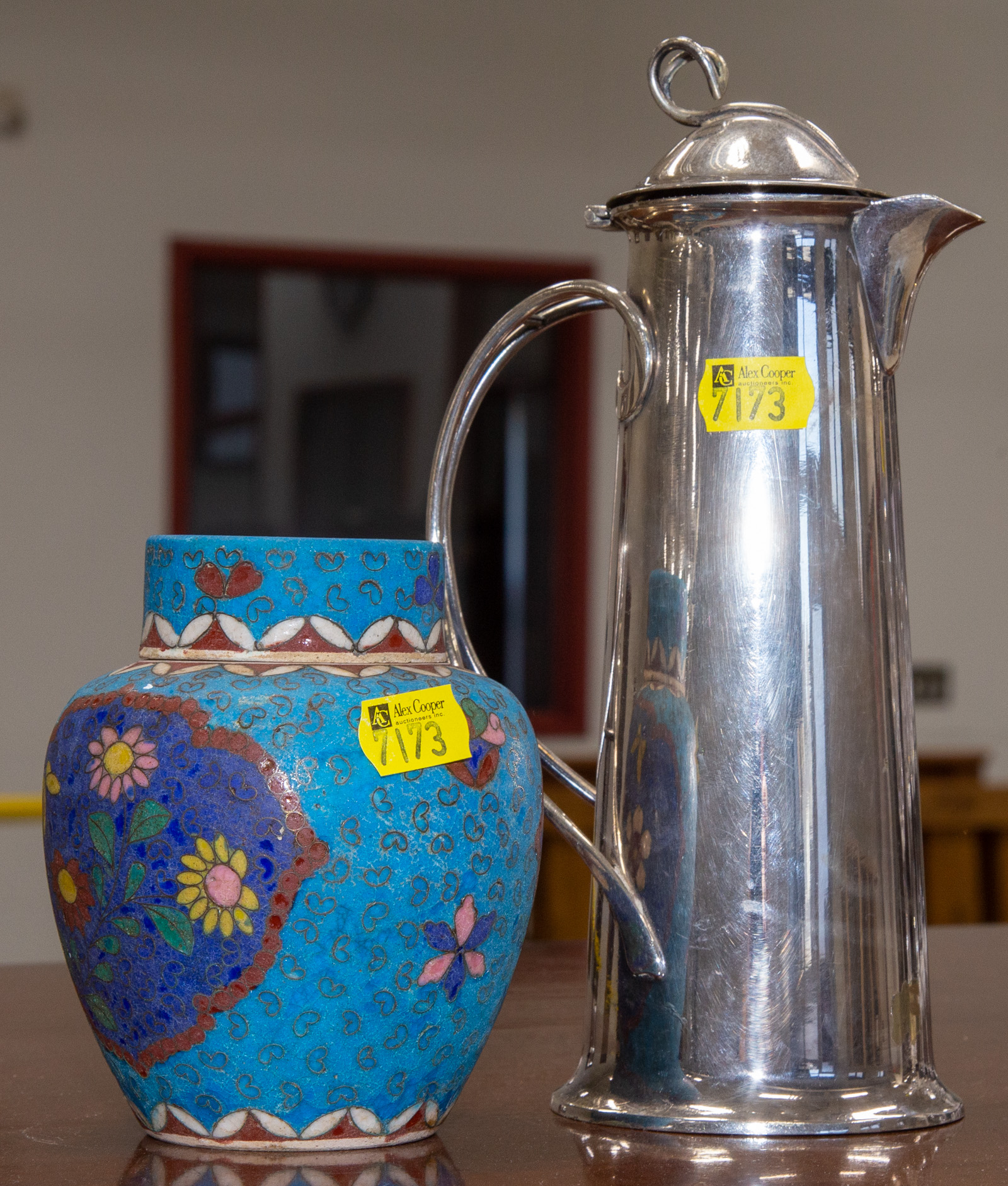 CLOISONNE JAR & SILVER PLATE TEAPOT