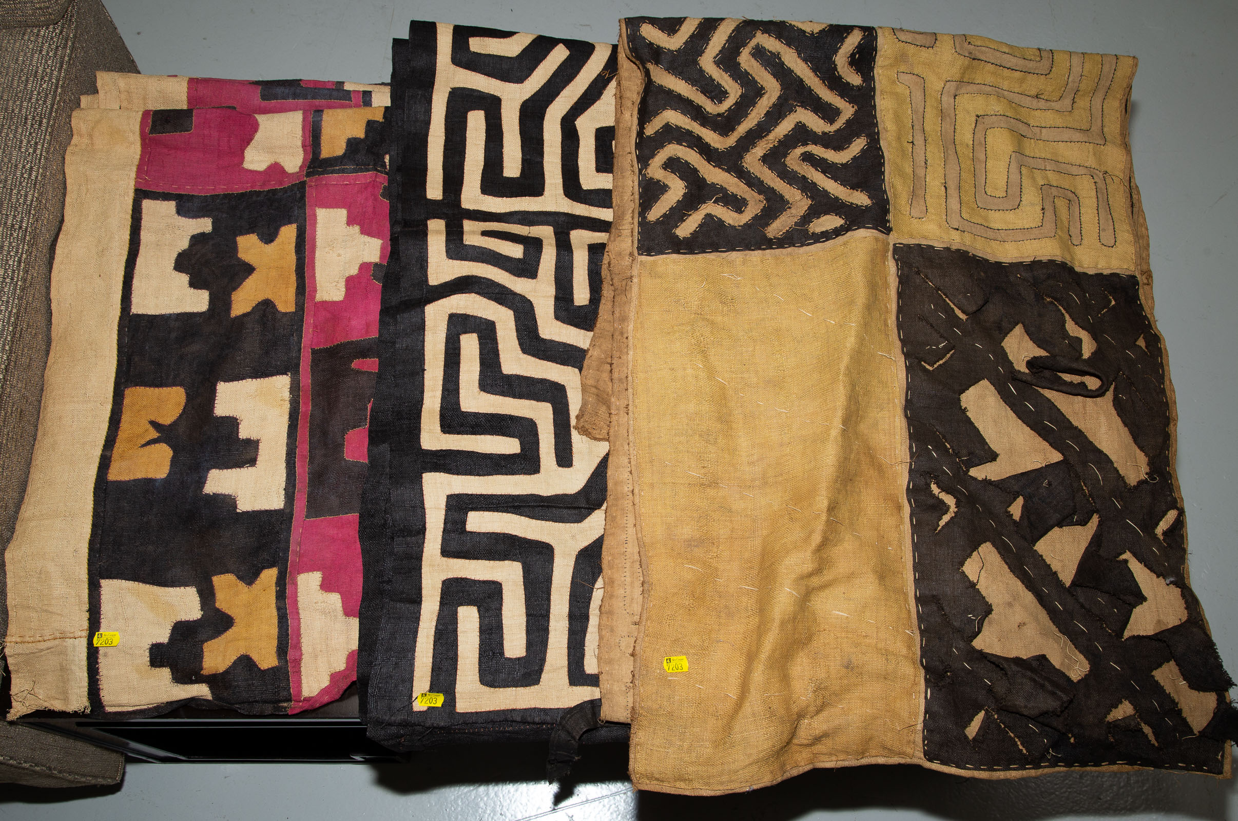 THREE KUBA (AFRICAN) RAFFIA CLOTH