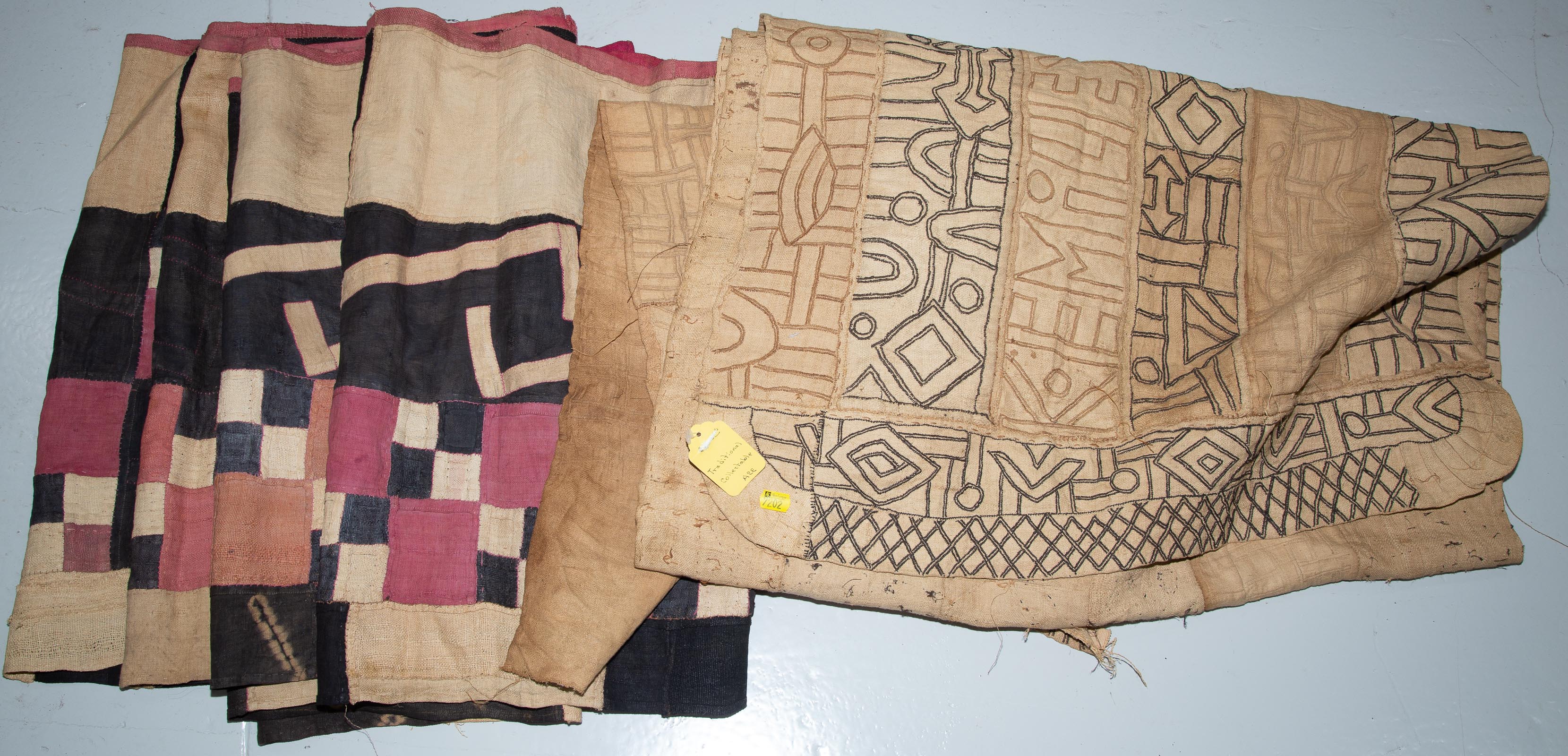 TWO KUBA (AFRICAN) RAFFIA CLOTH