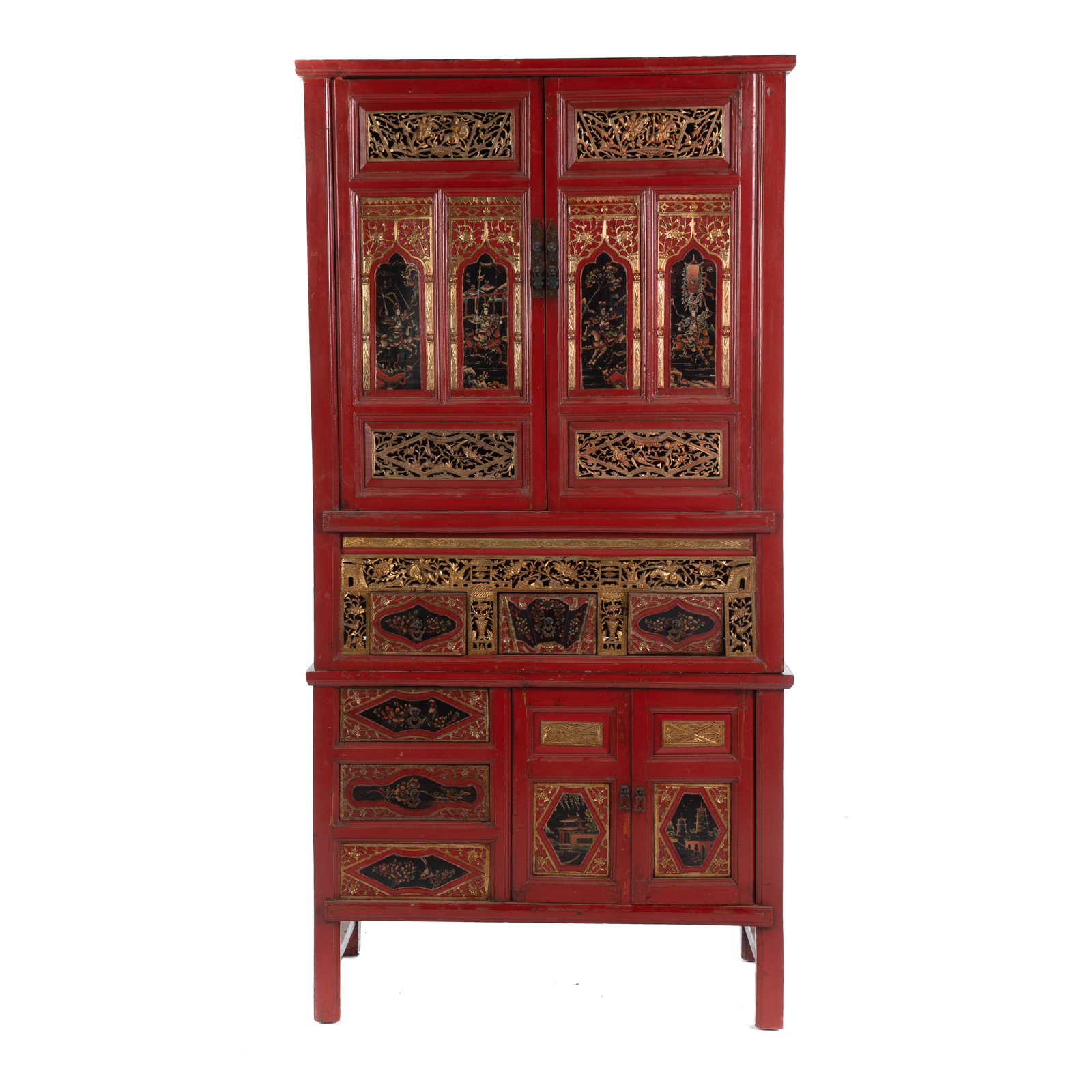 CHINESE RED LACQUERED CABINET Two piece 28724f