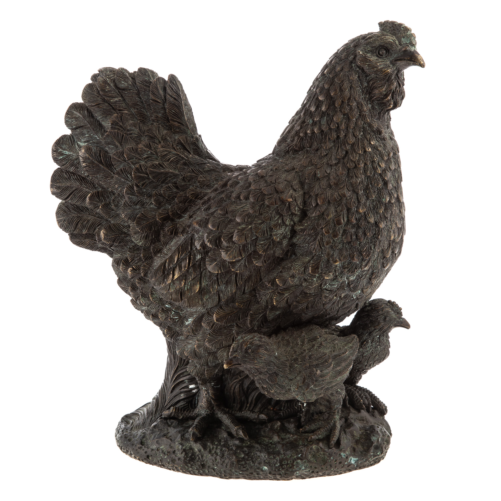 HEN WITH CHICKS BRONZE Second half,