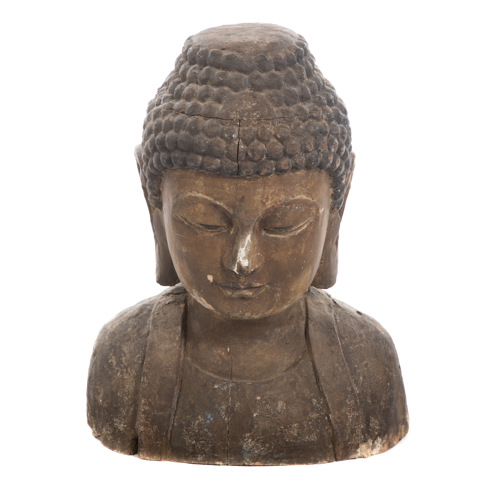 LARGE CHINESE CARVED WOOD BUST 2874e9