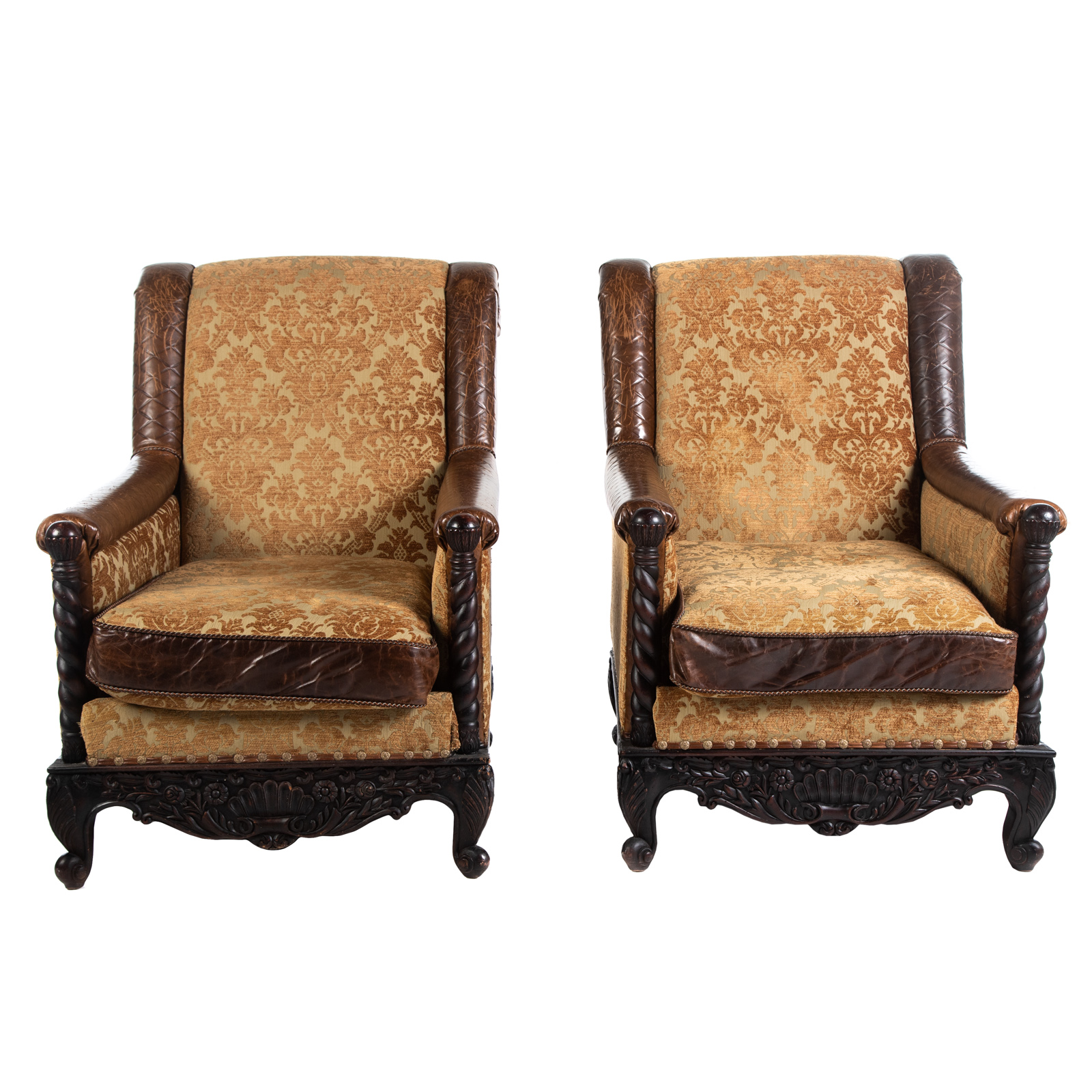 A PAIR OF KEY CITY LEATHER & UPHOLSTERED