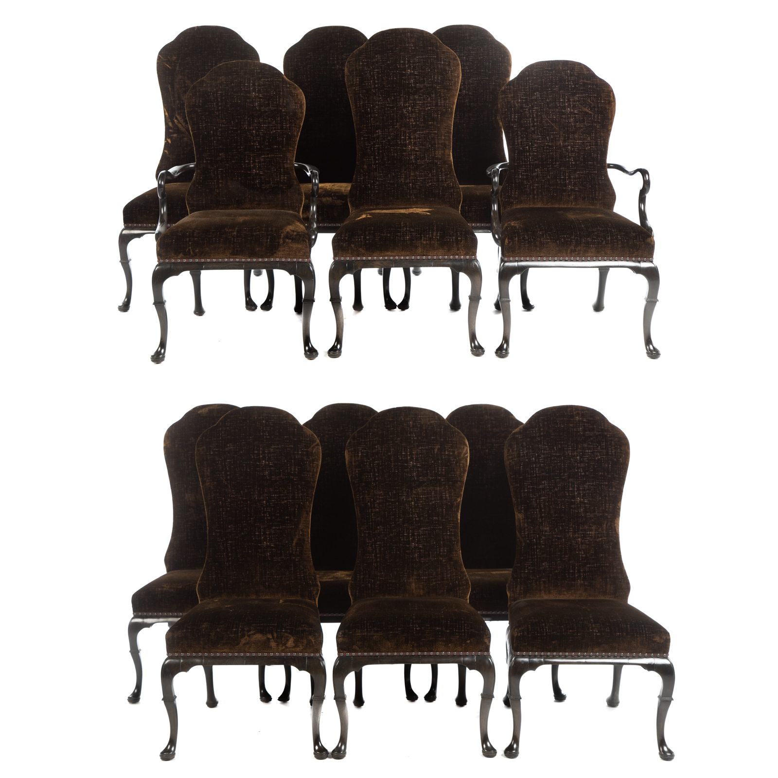 SET OF 12 QUEEN ANNE STYLE WALNUT