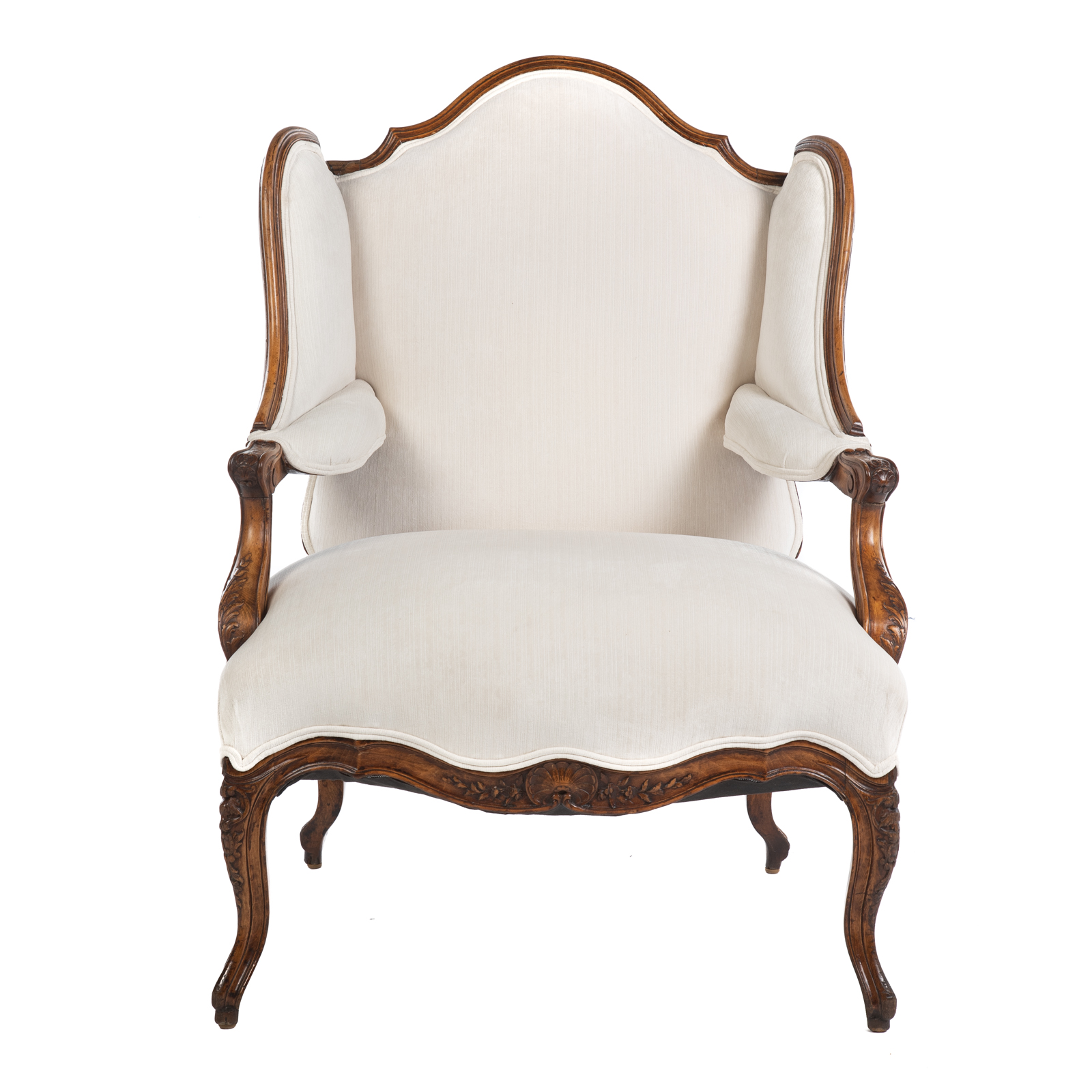 LOUIS XV STYLE CARVED WALNUT FAUTEUIL