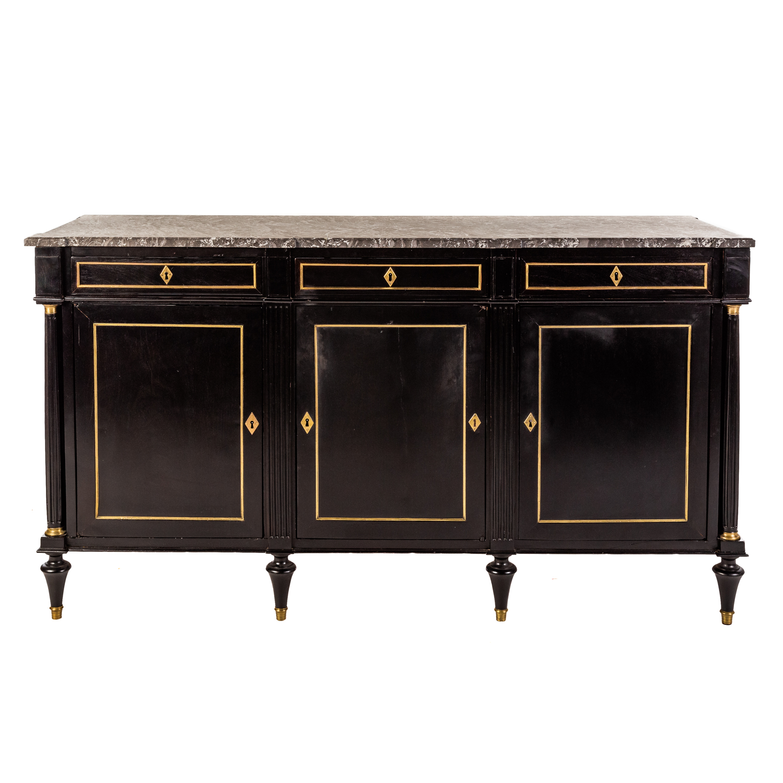 EDWARDIAN EBONIZED MARBLE TOP SIDEBOARD