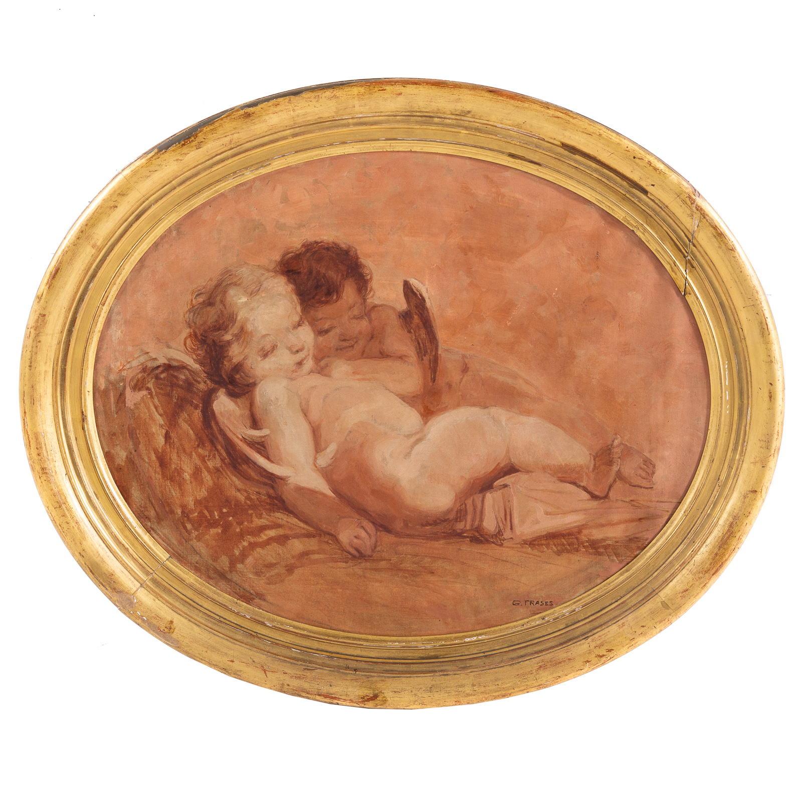 G. FRASES. CHERUBS EMBRACING, OIL