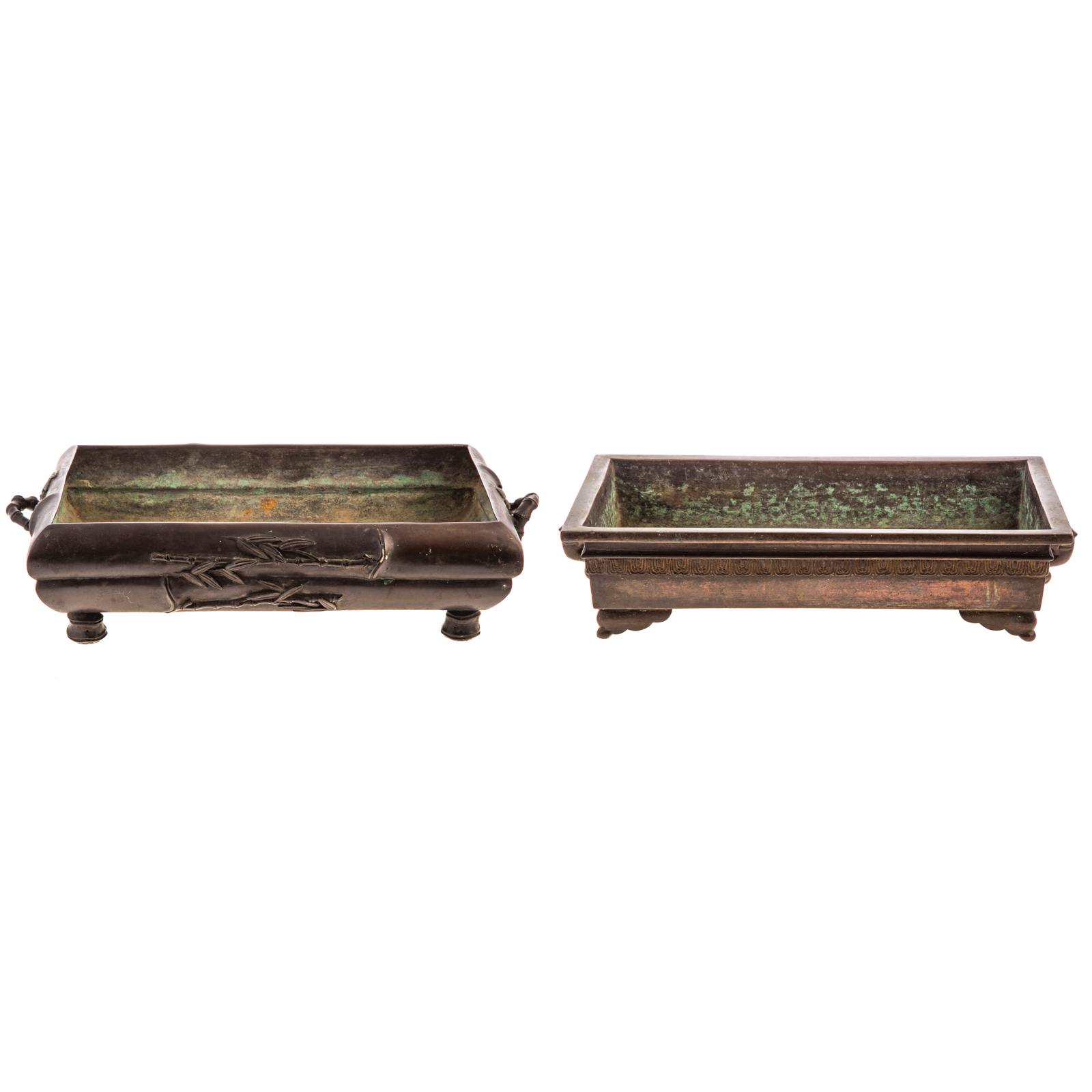 TWO CHINESE BRONZE BULB PLANTERS 28788e