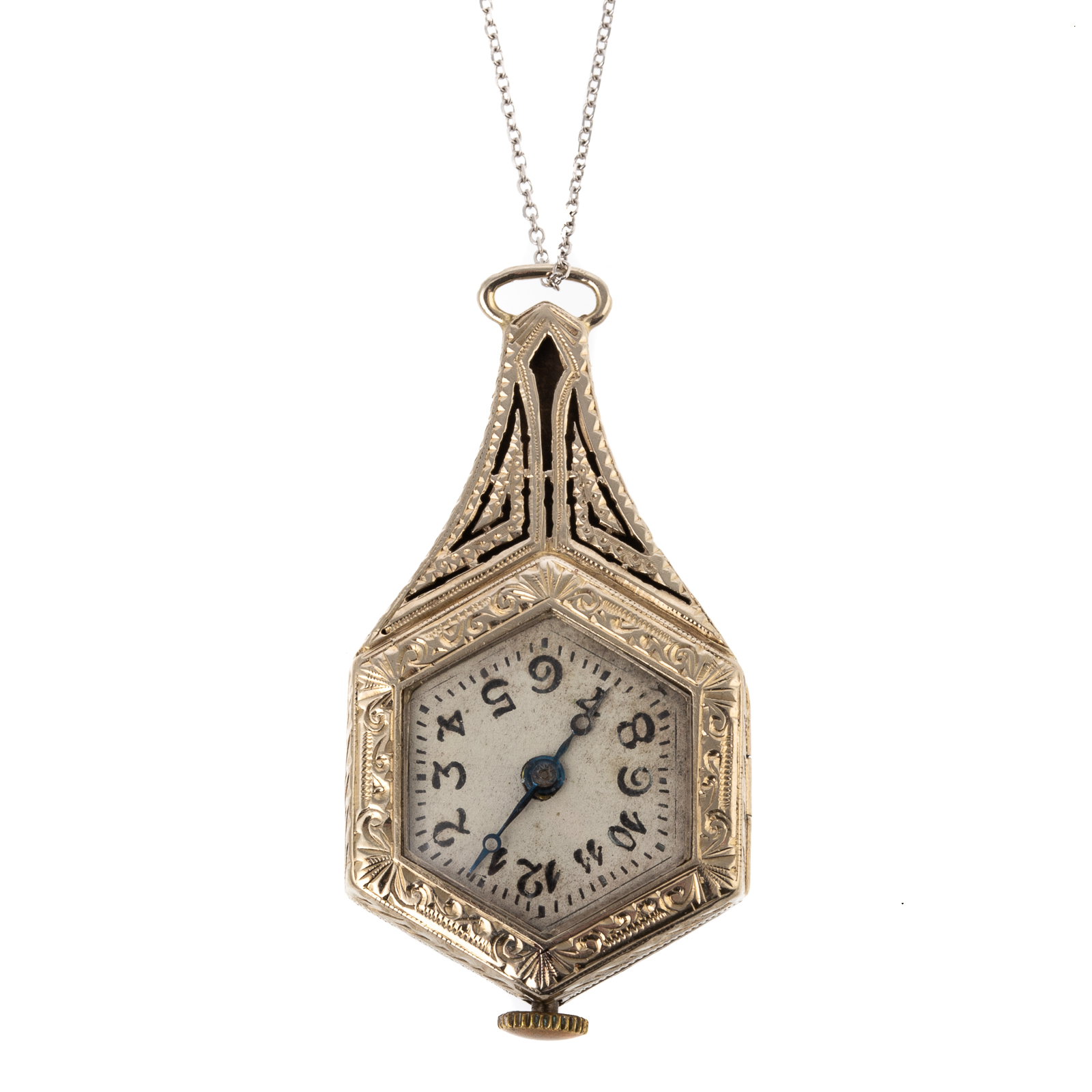 AN ART DECO WATCH PENDANT IN 14K