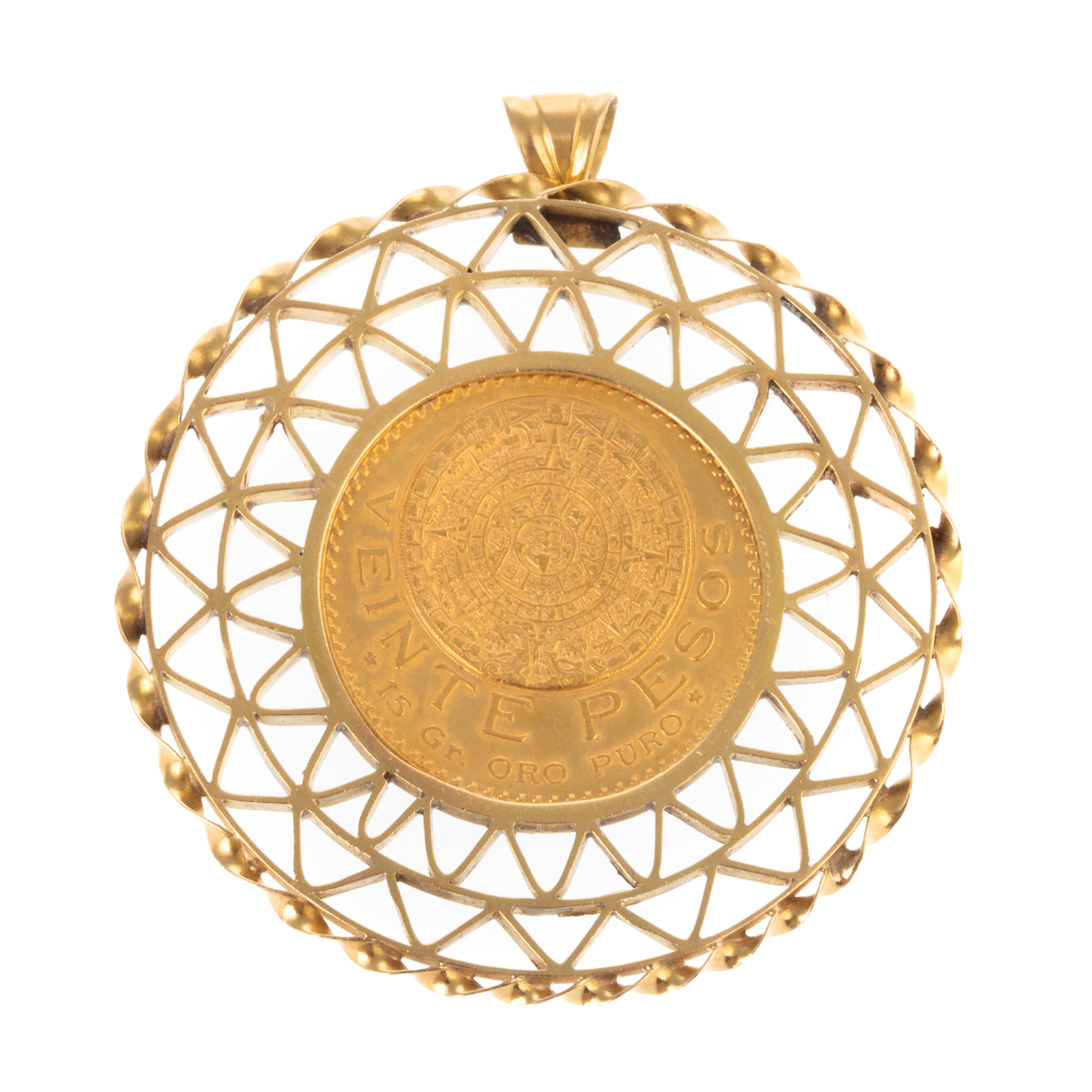 A MEXICAN GOLD 20 PESO COIN PENDANT