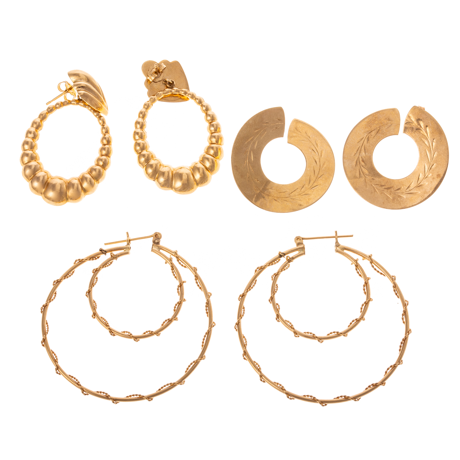 THREE PAIRS OF 14K EARRINGS & HOOPS