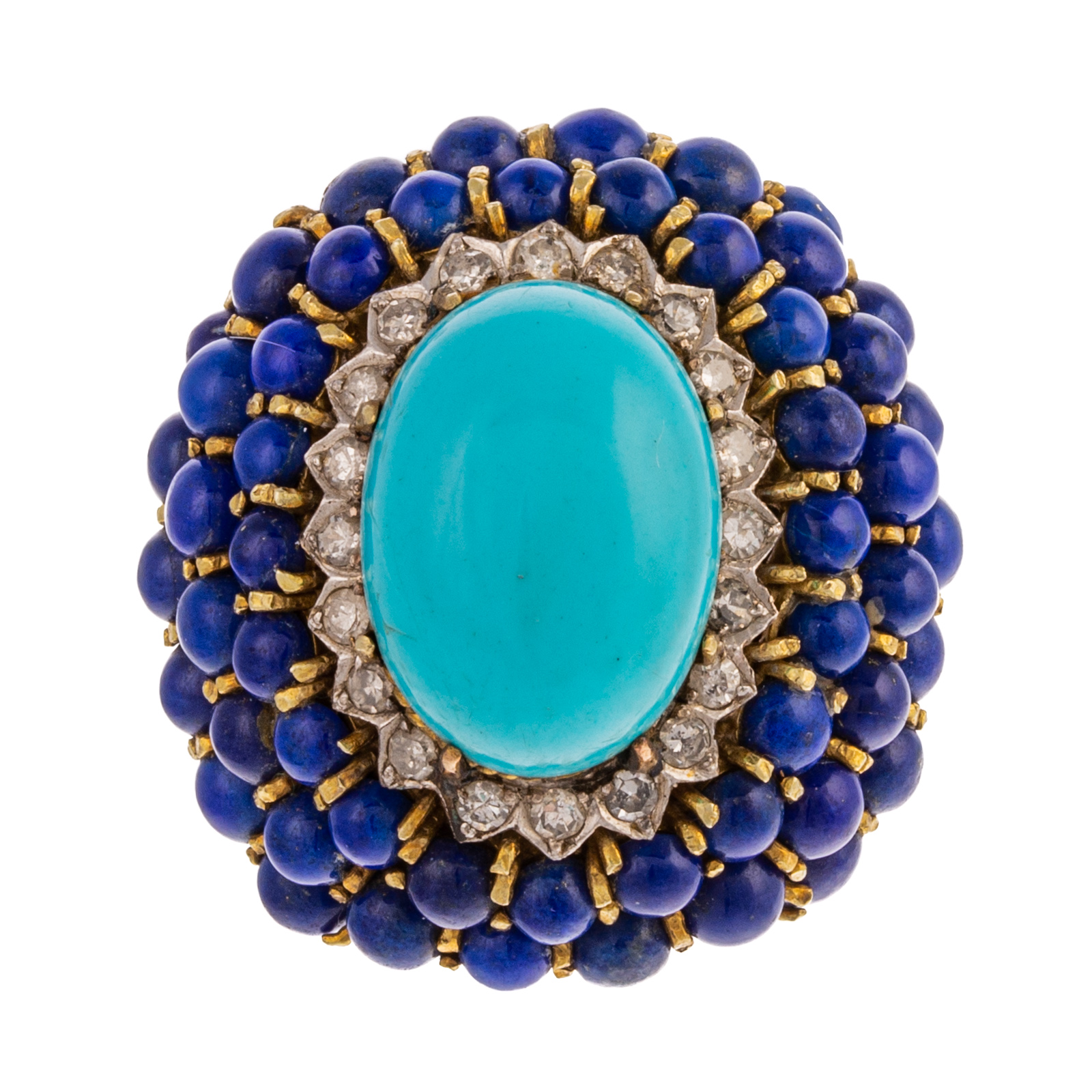 A TURQUOISE & LAPIS COCKTAIL RING